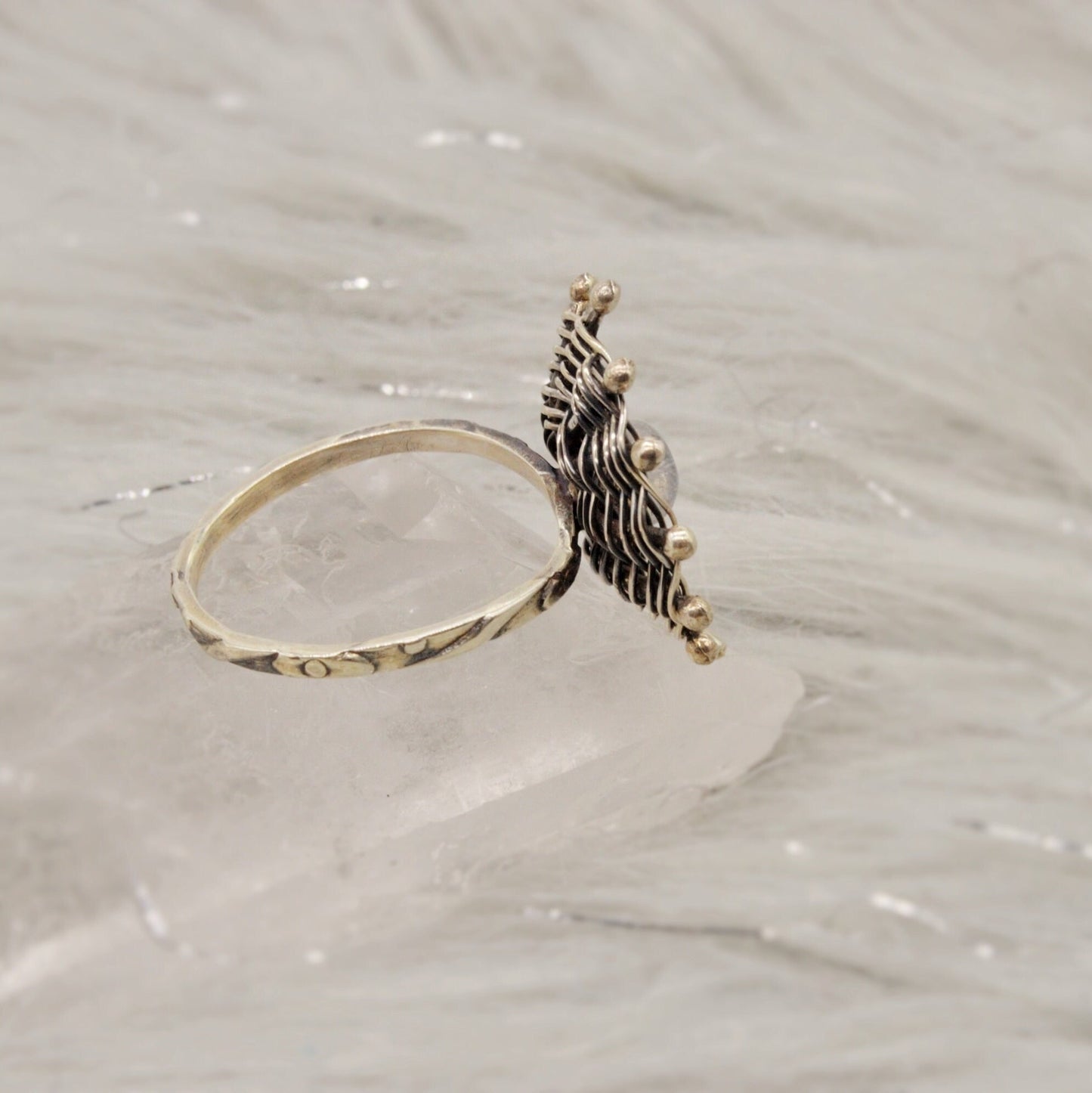 Rainbow Moonstone Sterling Silver Ring, UK size R 1/2, Raw Gem Ring, Rings For Women, Unique Flower Ring, Gifts For Her, 925 Silver Ring