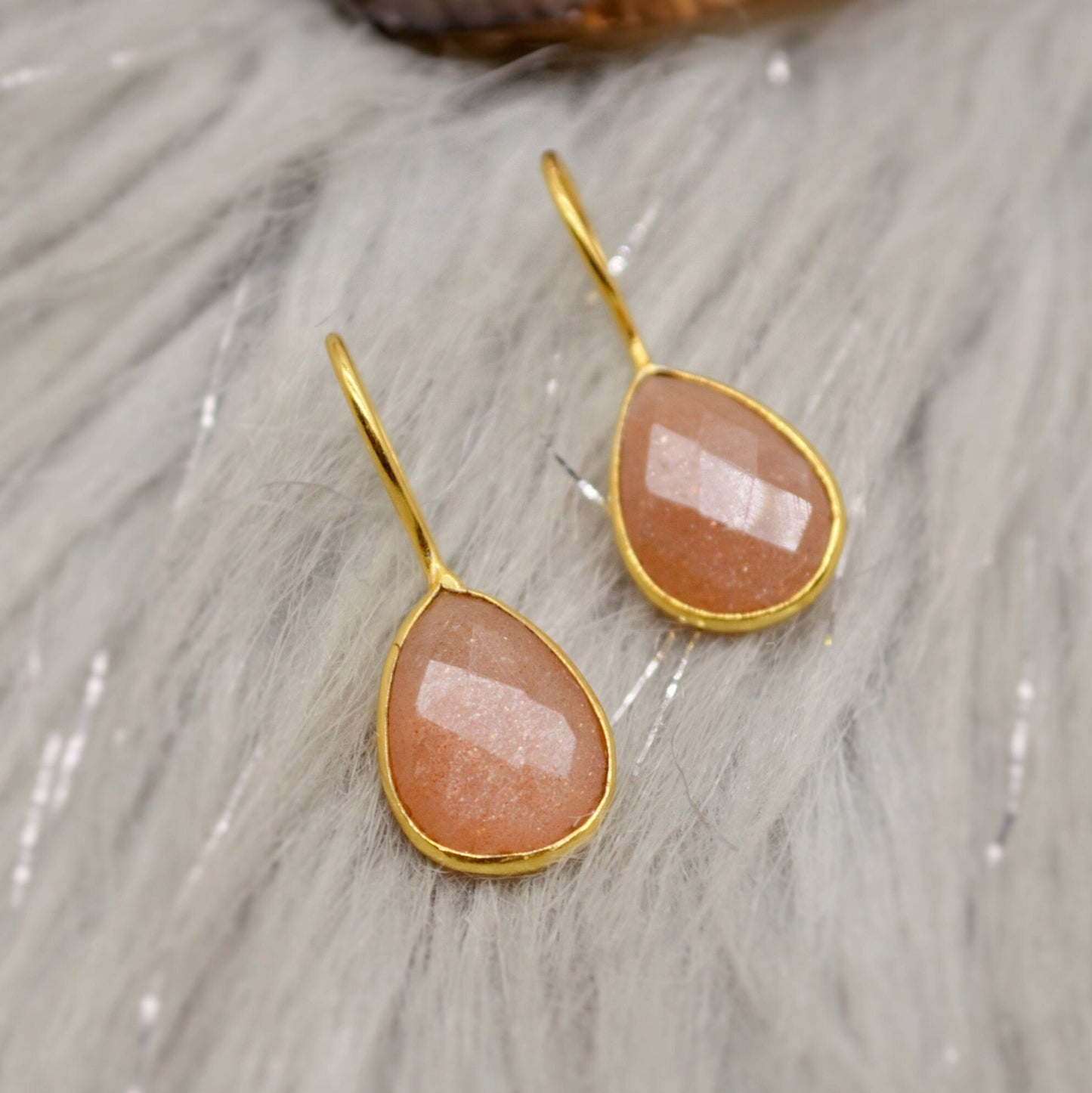 Peach Moonstone Sterling Silver Earrings, Moonstone Jewelry, Unique Gemstone Dangle Drop Earrings, Dainty Earrings, Gift For Her