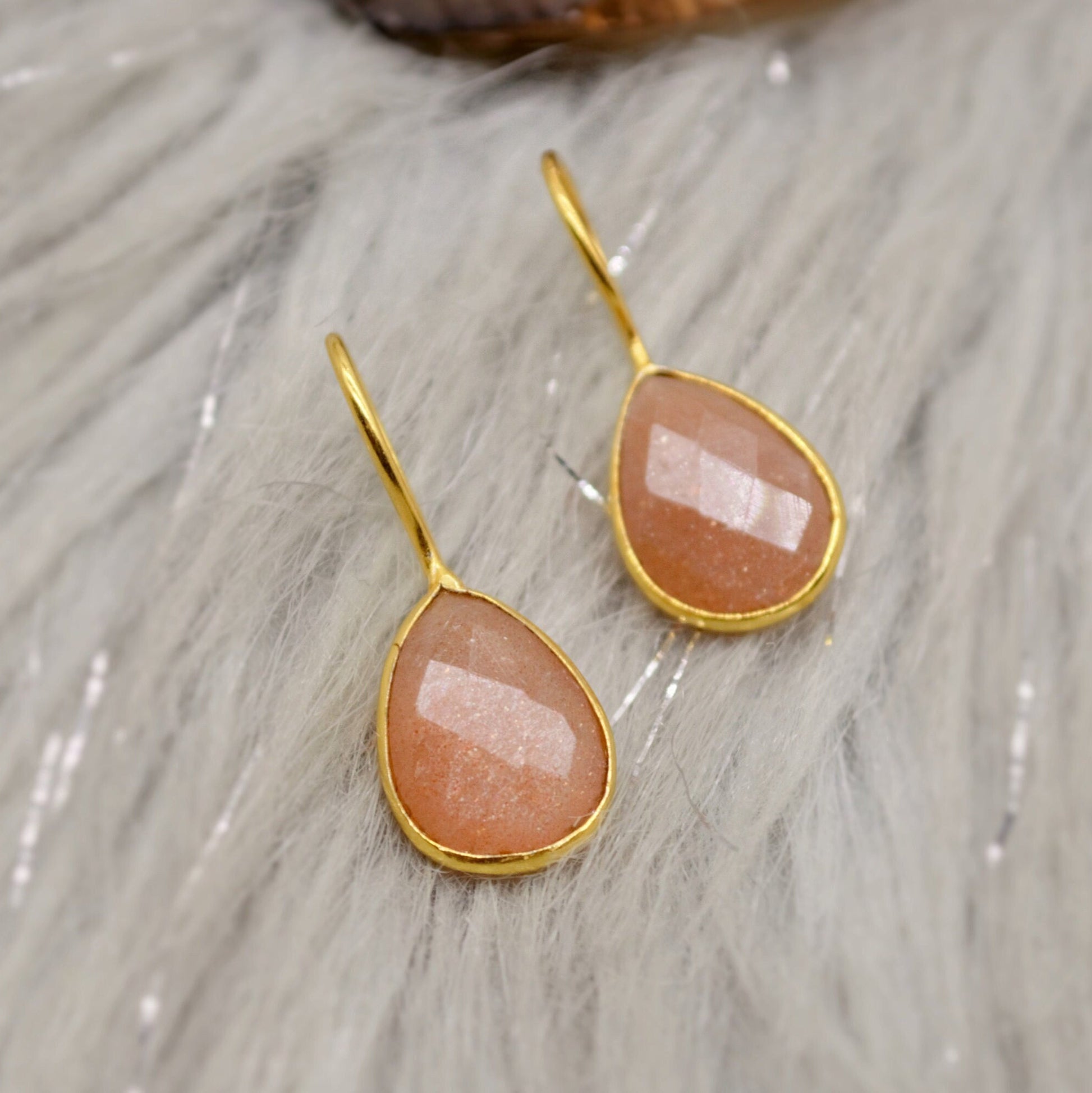 Peach Moonstone Sterling Silver Earrings, Moonstone Jewelry, Unique Gemstone Dangle Drop Earrings, Dainty Earrings, Gift For Her