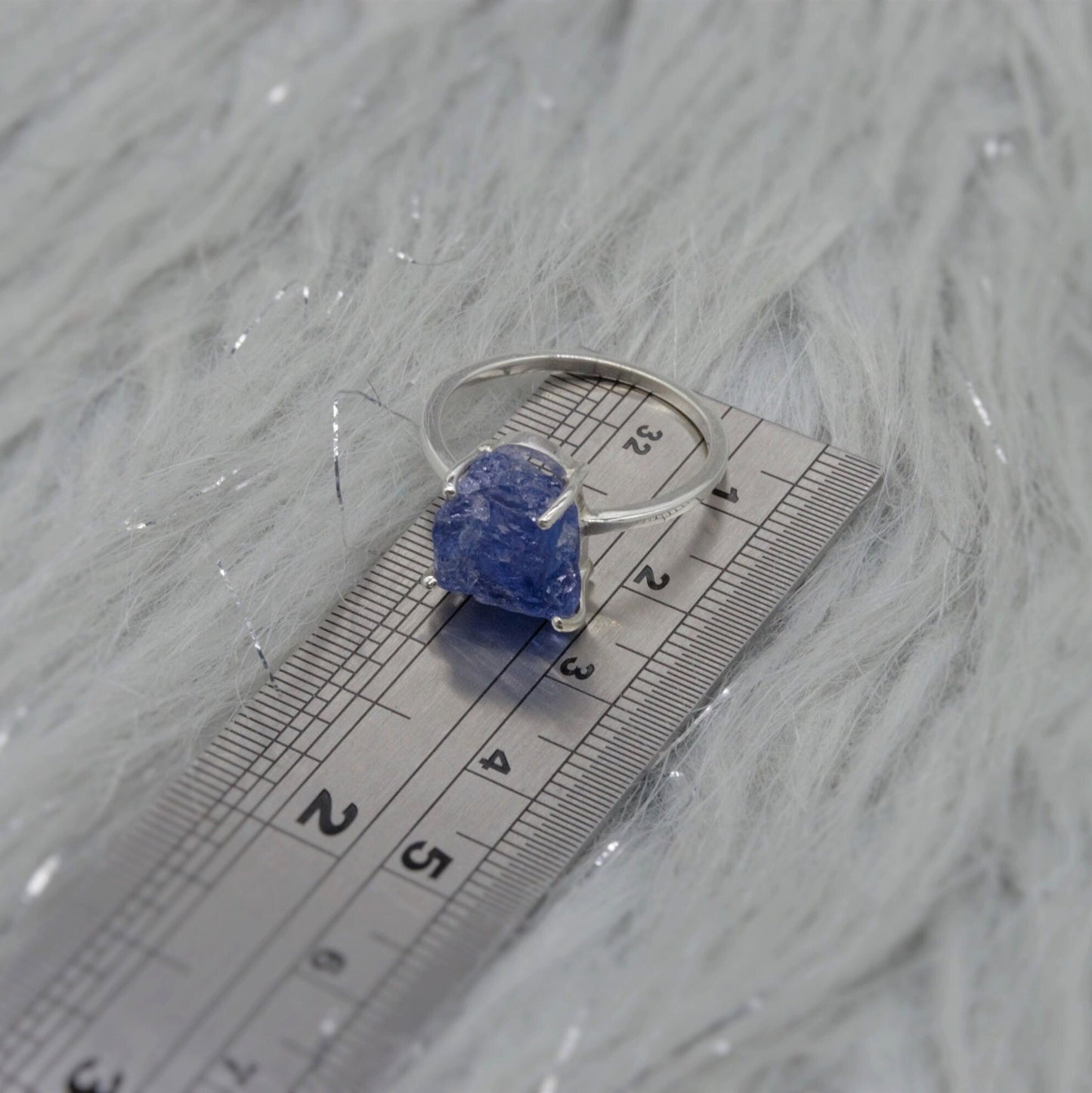 Raw Blue Tanzanite Sterling Silver Ring, Rough Cut Tanzanite, Rings for Women, December Birthstone, Raw Gem Ring, Birthday Gift, UK size T