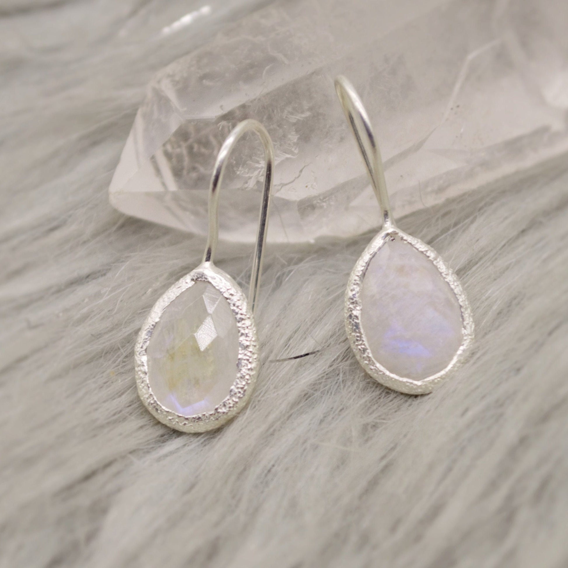 Rainbow Moonstone Sterling Silver Earrings, Moonstone Jewelry, Unique Gemstone Dangle Drop Earrings, Dainty Earrings, Gift For Her