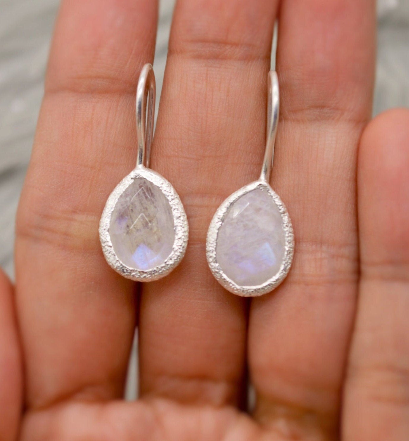 Rainbow Moonstone Sterling Silver Earrings, Moonstone Jewelry, Unique Gemstone Dangle Drop Earrings, Dainty Earrings, Gift For Her