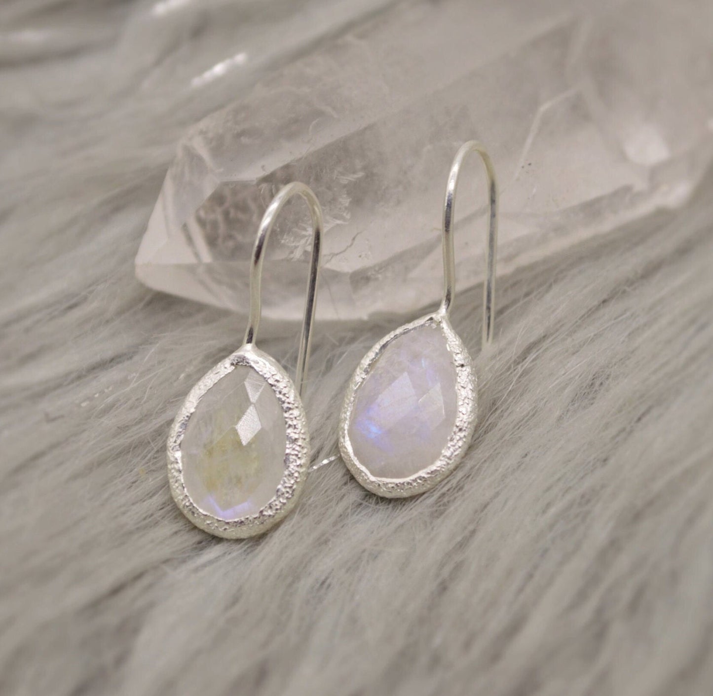 Rainbow Moonstone Sterling Silver Earrings, Moonstone Jewelry, Unique Gemstone Dangle Drop Earrings, Dainty Earrings, Gift For Her