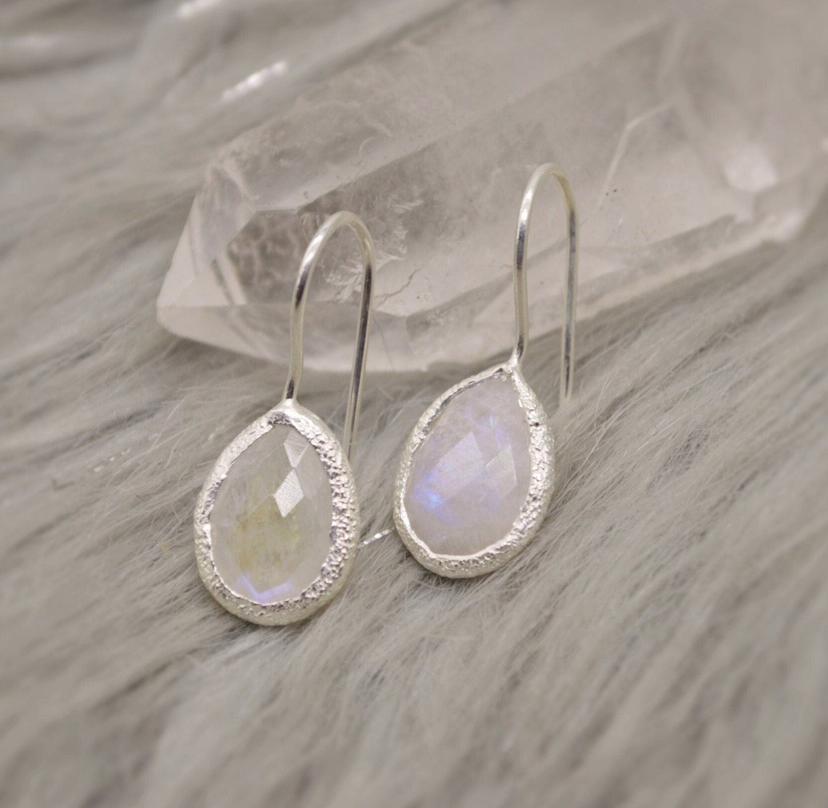 Rainbow Moonstone Sterling Silver Earrings, Moonstone Jewelry, Unique Gemstone Dangle Drop Earrings, Dainty Earrings, Gift For Her