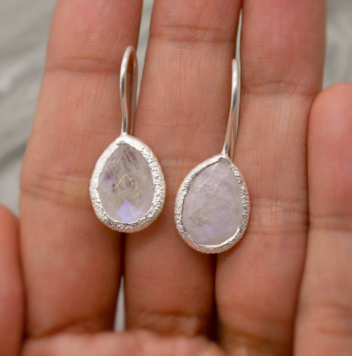 Rainbow Moonstone Sterling Silver Earrings, Moonstone Jewelry, Unique Gemstone Dangle Drop Earrings, Dainty Earrings, Gift For Her