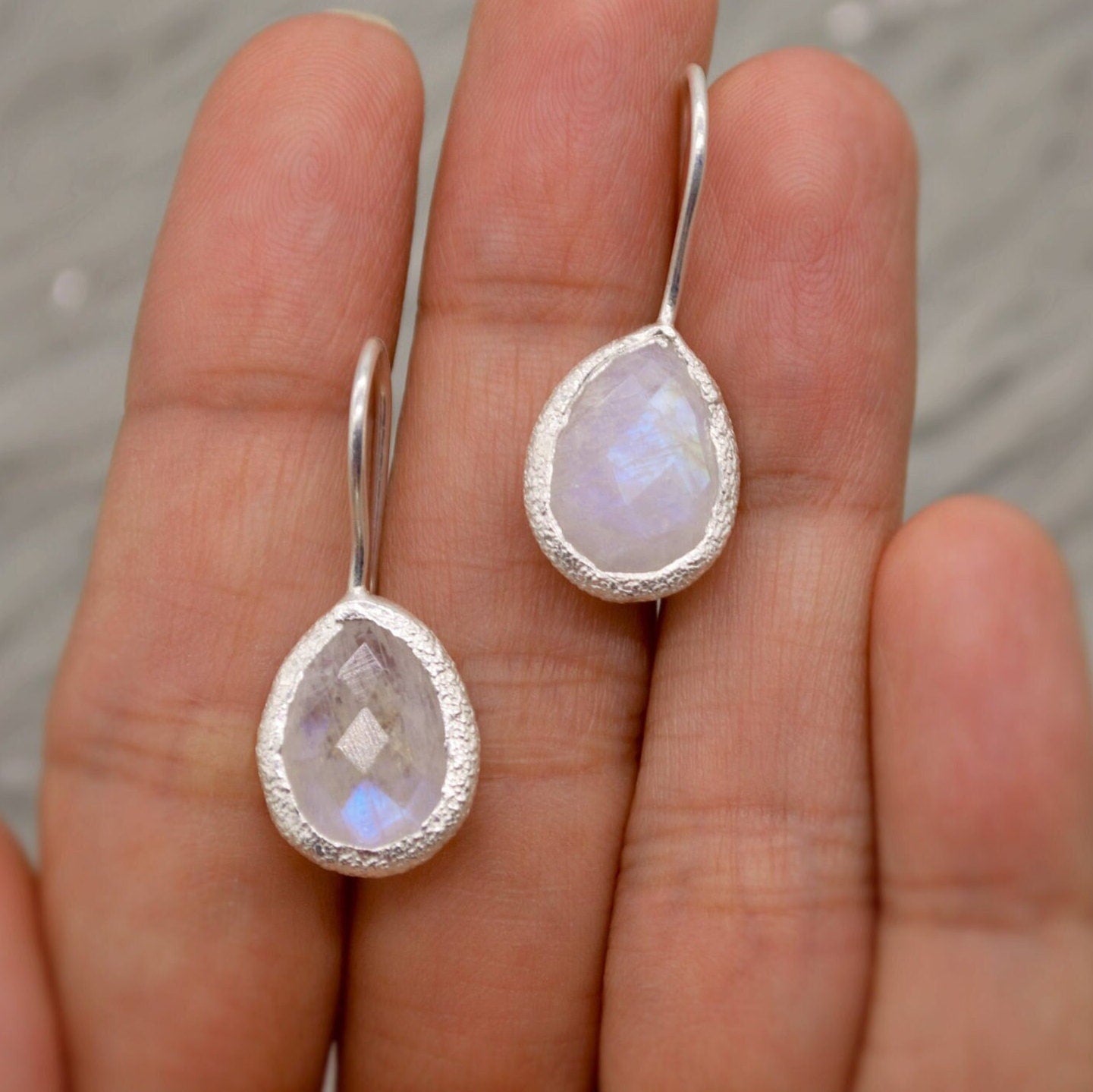 Rainbow Moonstone Sterling Silver Earrings, Moonstone Jewelry, Unique Gemstone Dangle Drop Earrings, Dainty Earrings, Gift For Her