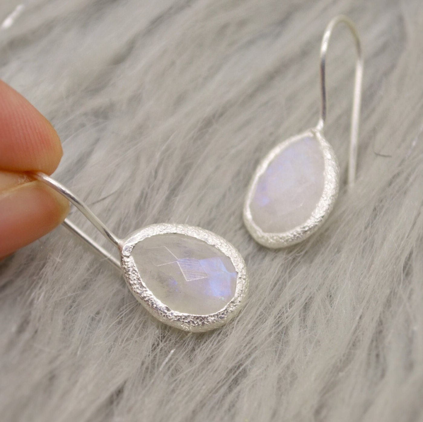 Rainbow Moonstone Sterling Silver Earrings, Moonstone Jewelry, Unique Gemstone Dangle Drop Earrings, Dainty Earrings, Gift For Her