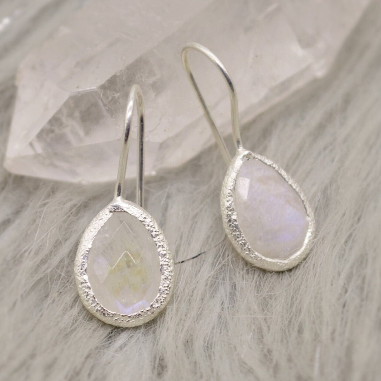 Rainbow Moonstone Sterling Silver Earrings, Moonstone Jewelry, Unique Gemstone Dangle Drop Earrings, Dainty Earrings, Gift For Her