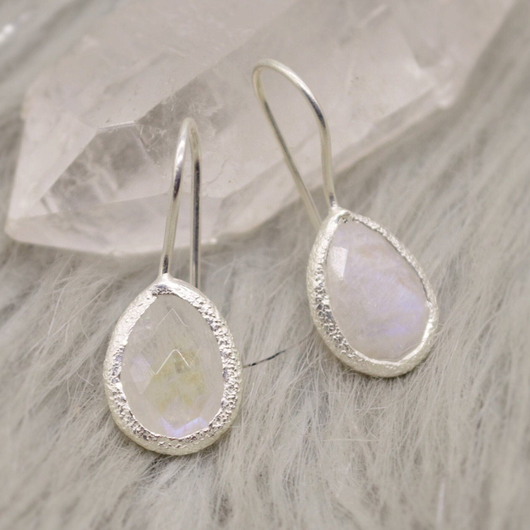 Rainbow Moonstone Sterling Silver Earrings, Moonstone Jewelry, Unique Gemstone Dangle Drop Earrings, Dainty Earrings, Gift For Her