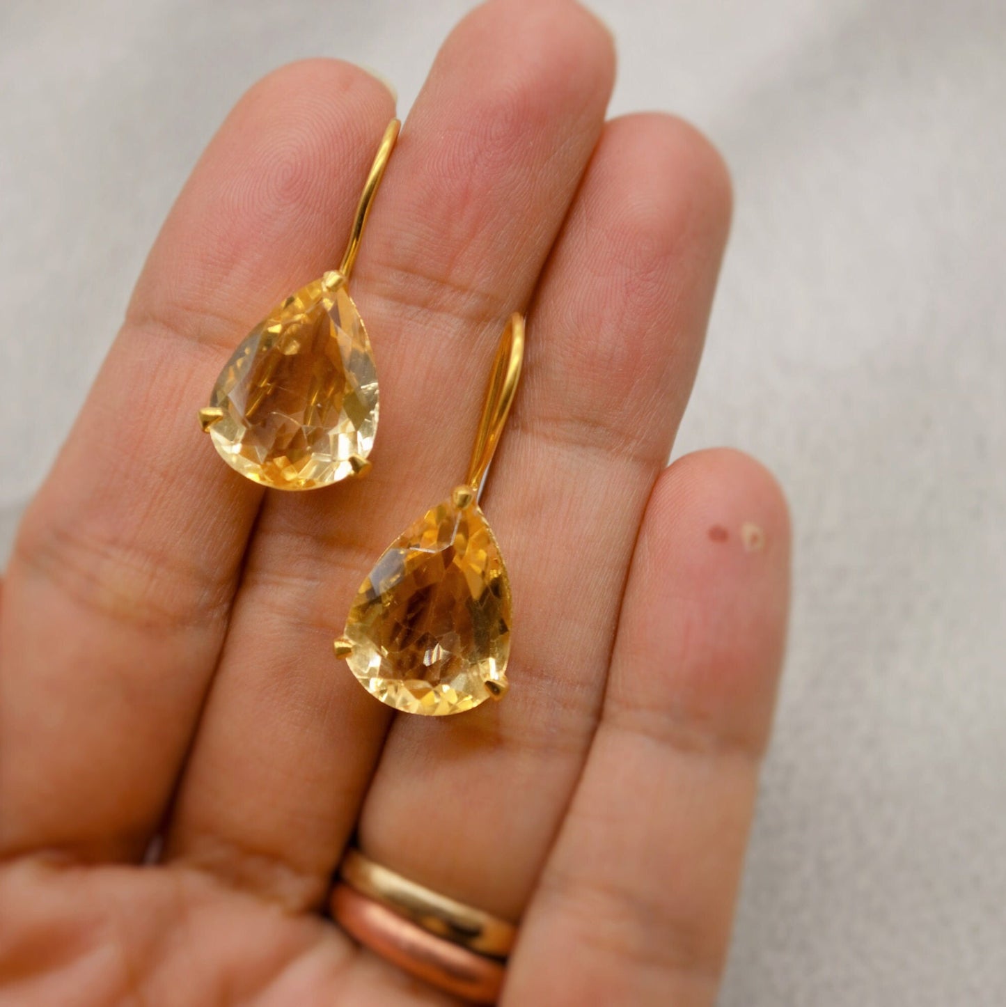 Citrine Gold Earrings, November Birthstone, Dainty Teardrop Gemstone Earrings, Citrine Jewelry, Unique Dangle, Birthday Gifts For Her