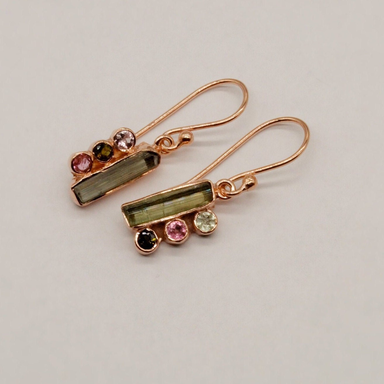 Mixed Tourmaline Earrings, Dainty Sterling Silver Earrings, Rose Gold Earrings, October Birthstone Earrings, Gifts For Her