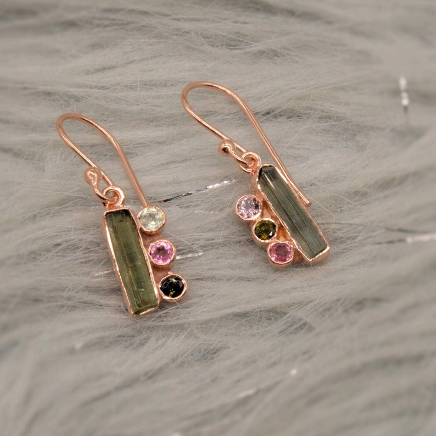 Mixed Tourmaline Earrings, Dainty Sterling Silver Earrings, Rose Gold Earrings, October Birthstone Earrings, Gifts For Her