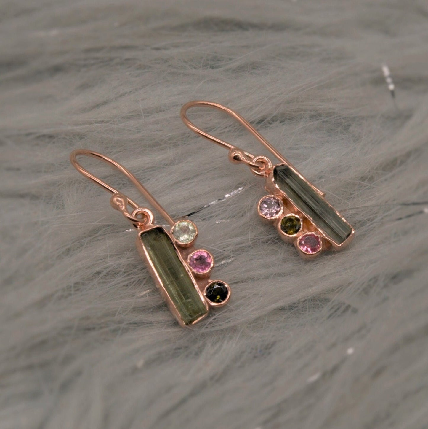 Mixed Tourmaline Earrings, Dainty Sterling Silver Earrings, Rose Gold Earrings, October Birthstone Earrings, Gifts For Her