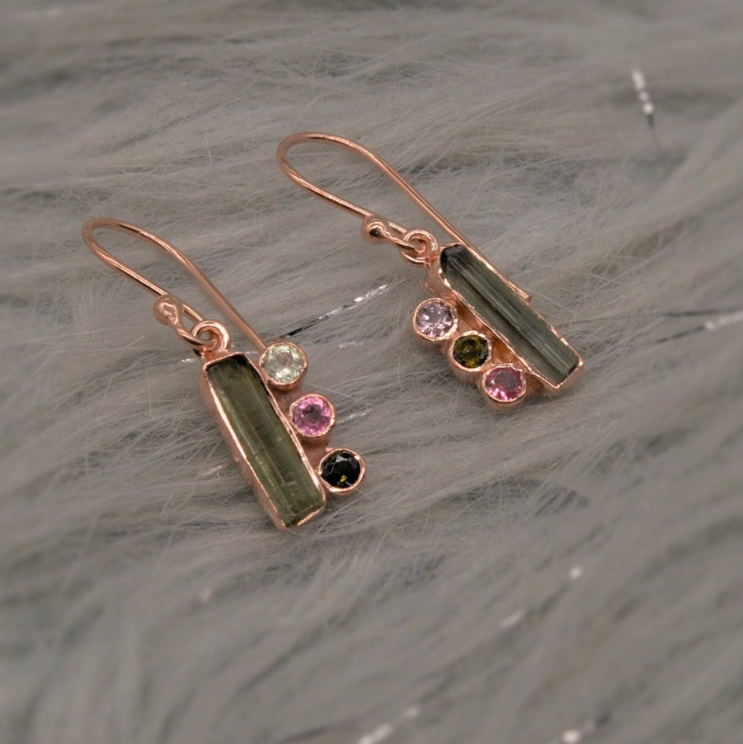 Mixed Tourmaline Earrings, Dainty Sterling Silver Earrings, Rose Gold Earrings, October Birthstone Earrings, Gifts For Her
