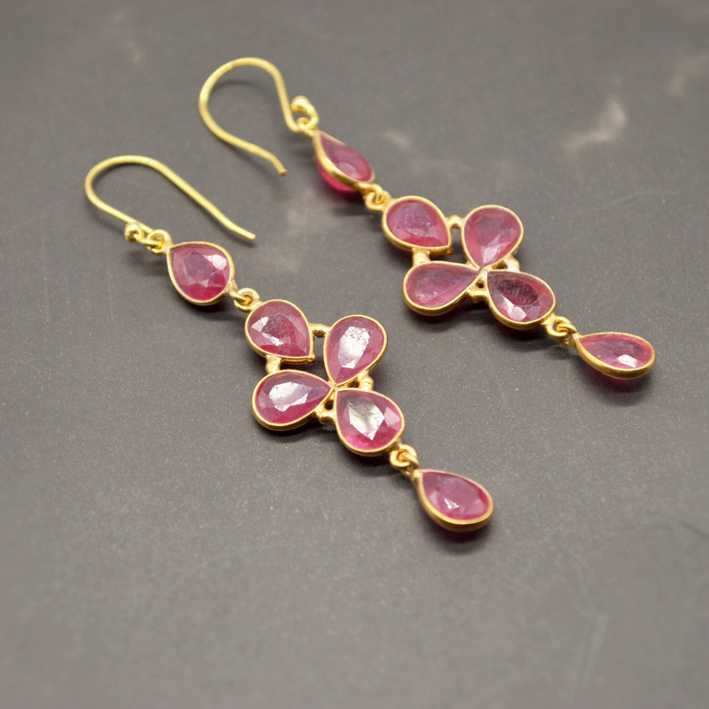 Gold Ruby Earrings, Cute Dainty Drop Earrings, Indian Wedding Jewelry, Minimalist July Birthstone Earrings