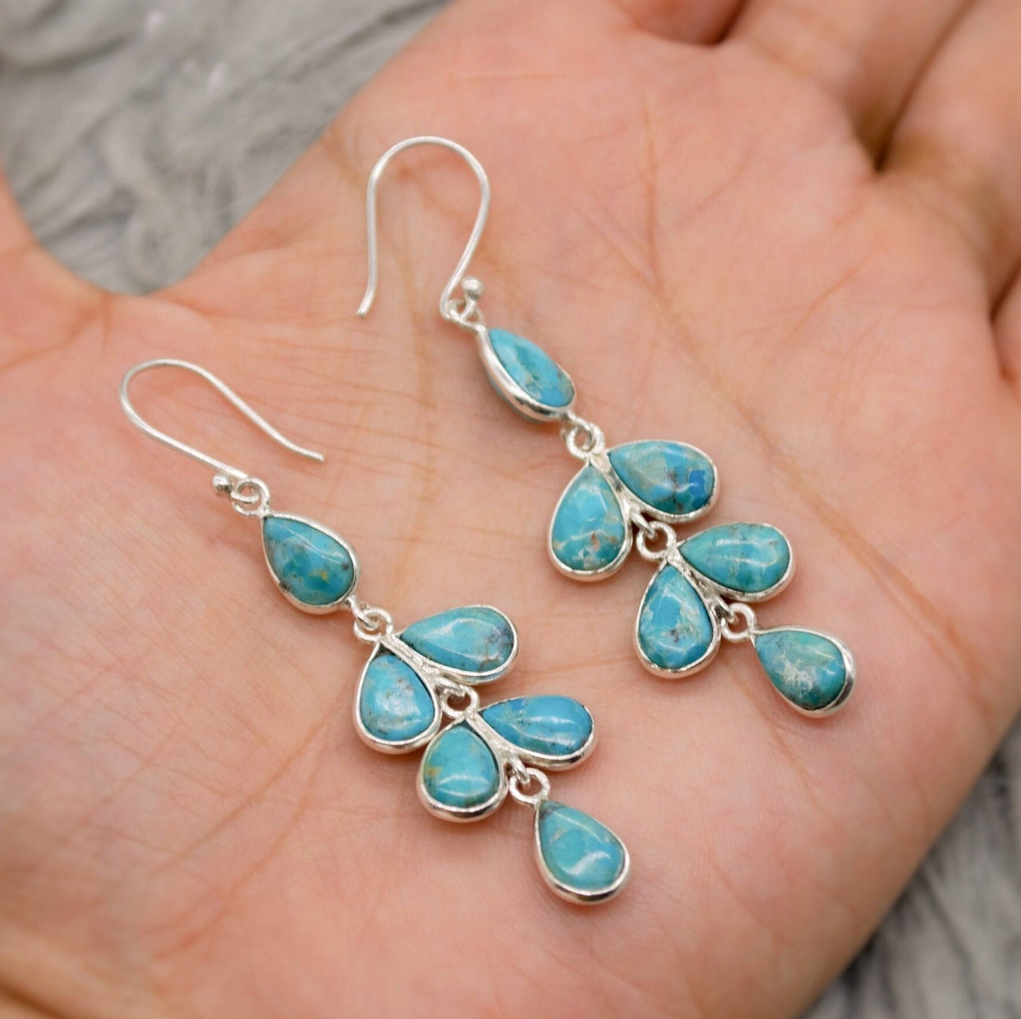 Blue Turquoise Silver Dangle Earrings, Boho Sterling Silver Earrings, Turquoise Jewelry, December Birthstone, Birthday Gift For Her