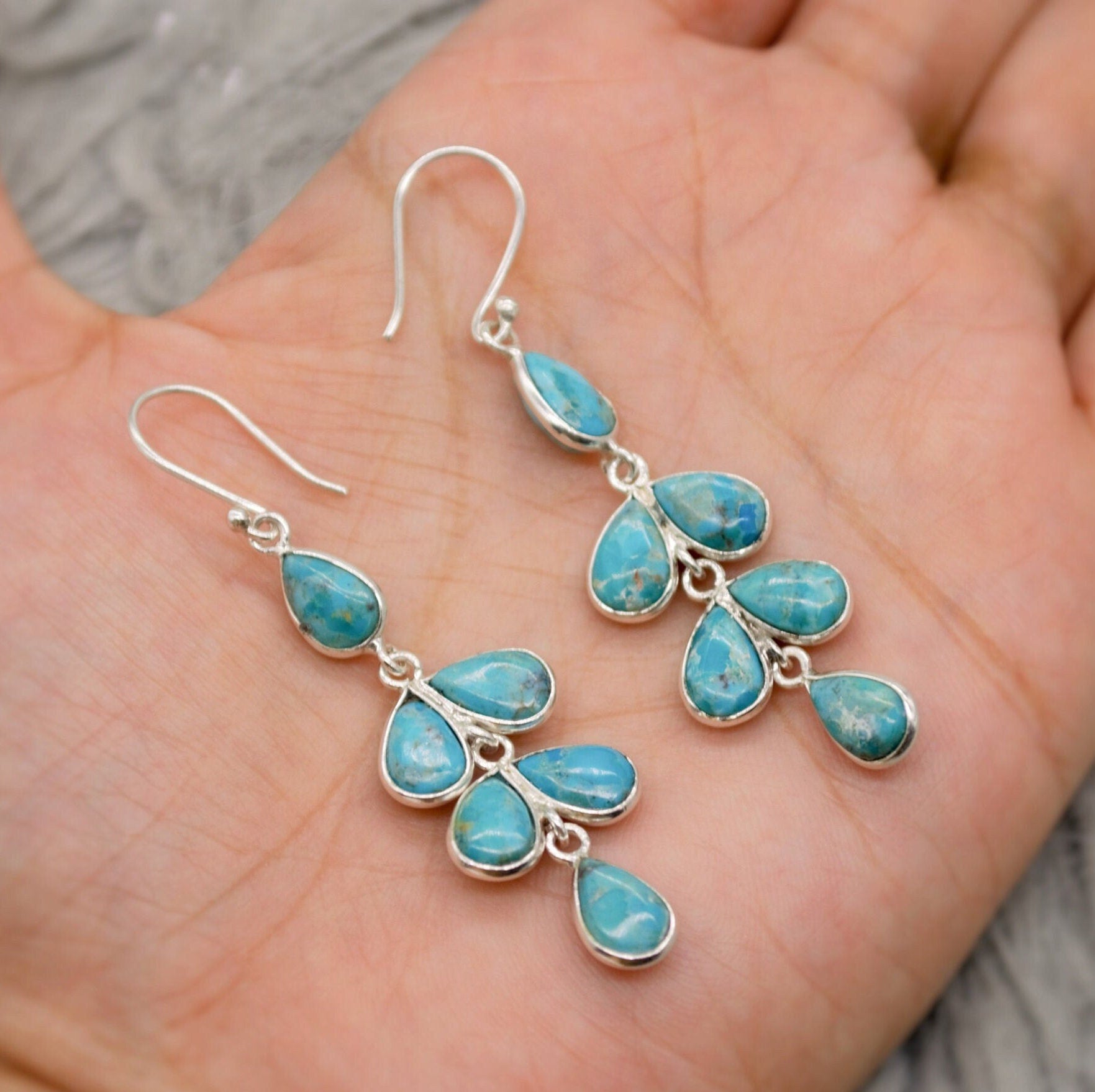 Blue Turquoise Silver Dangle Earrings, Boho Sterling Silver Earrings, Turquoise Jewelry, December Birthstone, Birthday Gift For Her