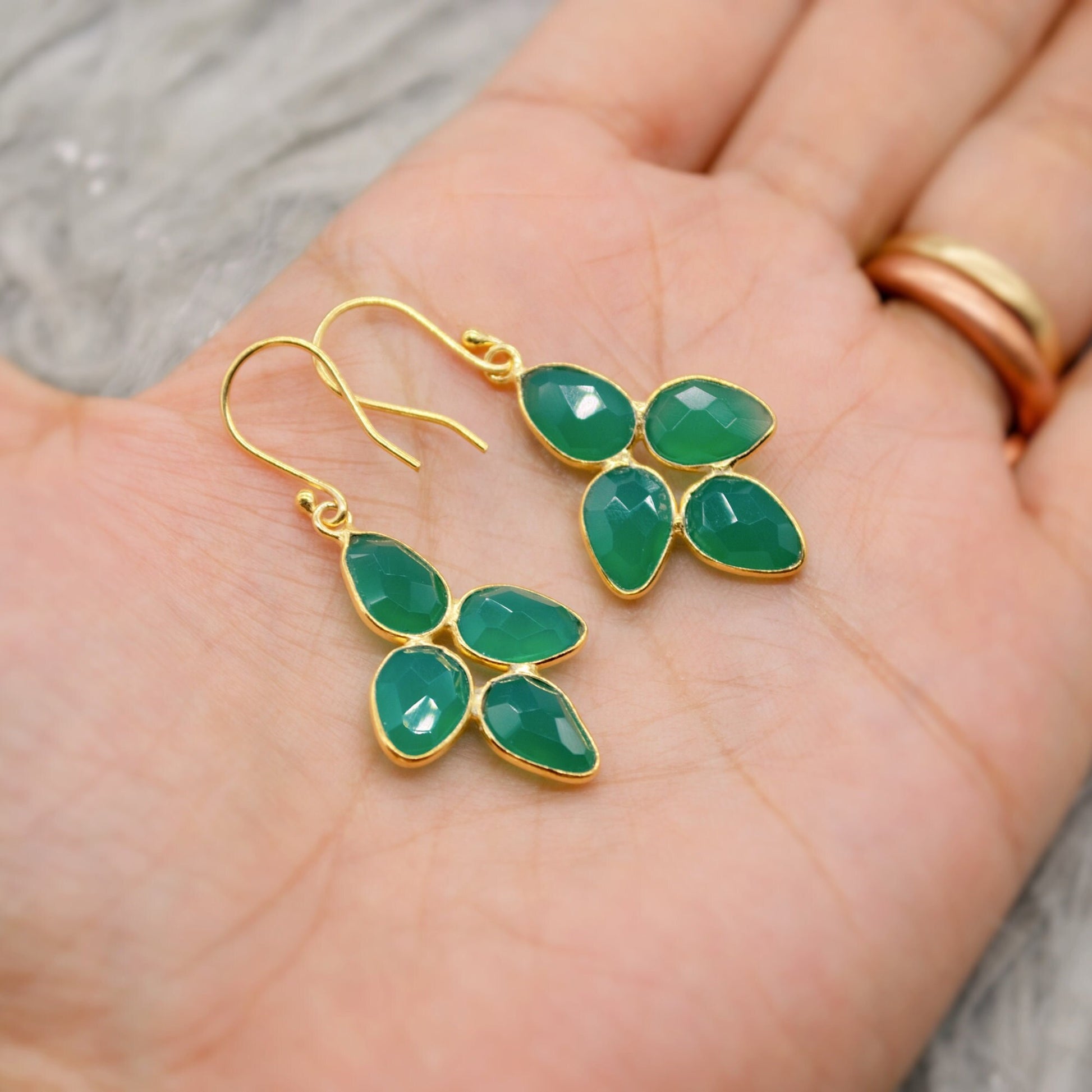 Green Onyx Sterling Silver Drop Earrings, Green Gemstone Dangle Earrings, Unique Statement Earrings, Bridesmaid Gift, Birthday Gifts For Her