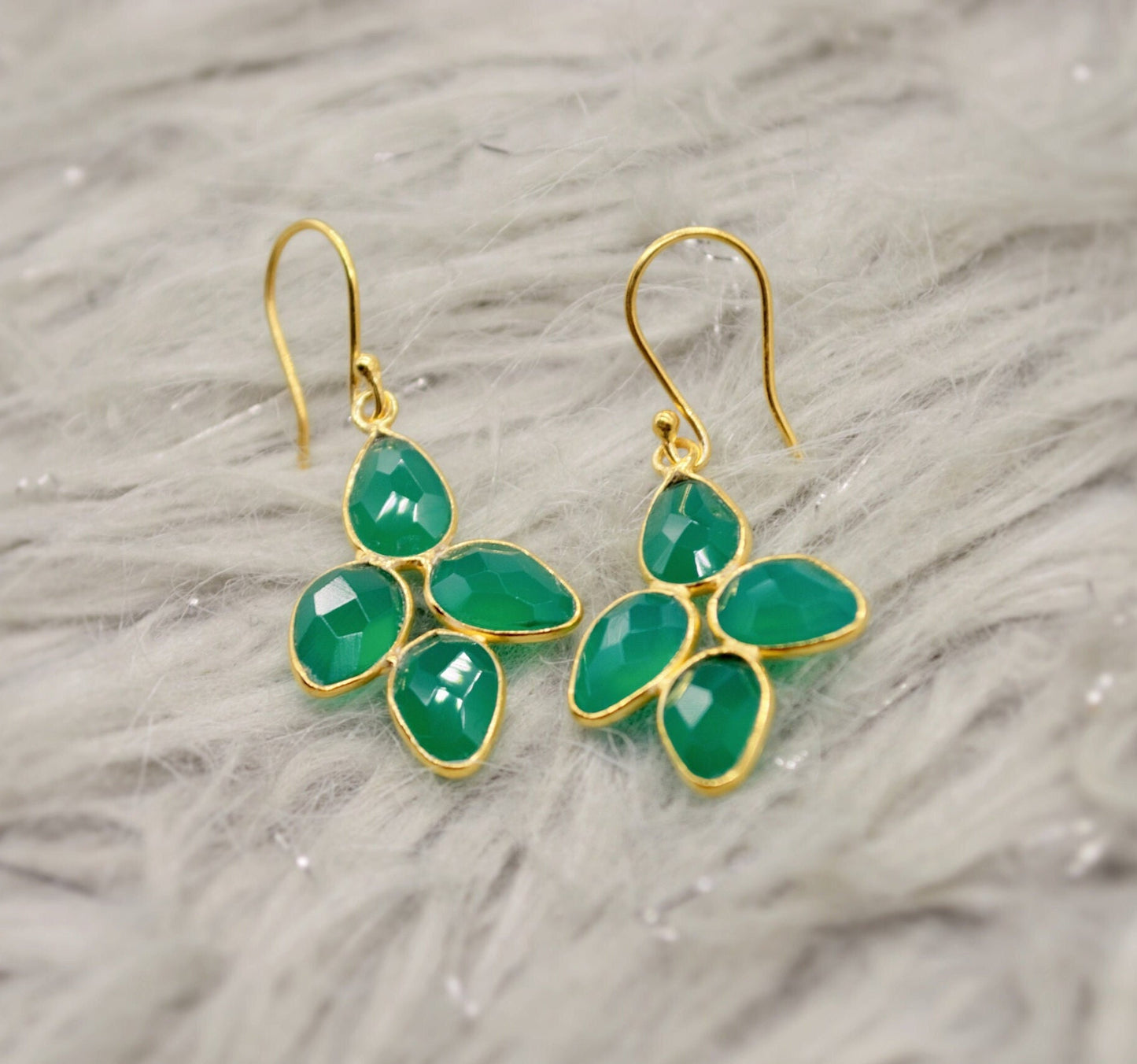 Green Onyx Sterling Silver Drop Earrings, Green Gemstone Dangle Earrings, Unique Statement Earrings, Bridesmaid Gift, Birthday Gifts For Her