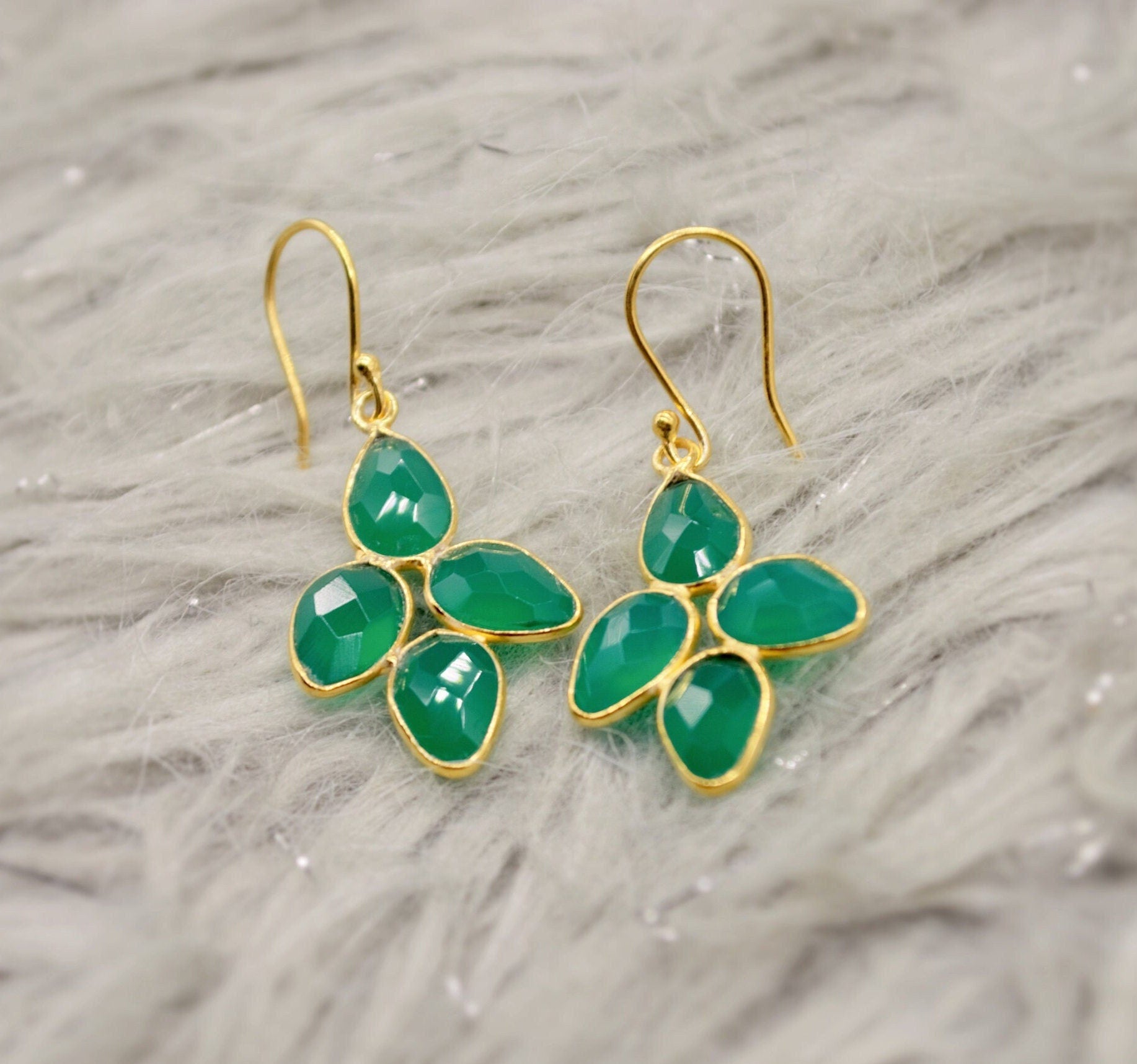 Green Onyx Sterling Silver Drop Earrings, Green Gemstone Dangle Earrings, Unique Statement Earrings, Bridesmaid Gift, Birthday Gifts For Her