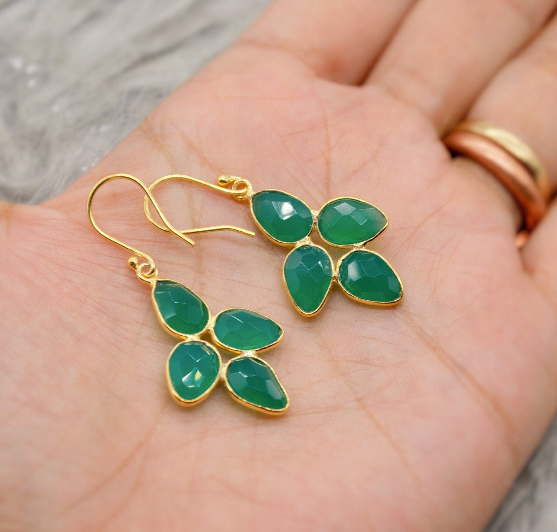 Green Onyx Sterling Silver Drop Earrings, Green Gemstone Dangle Earrings, Unique Statement Earrings, Bridesmaid Gift, Birthday Gifts For Her