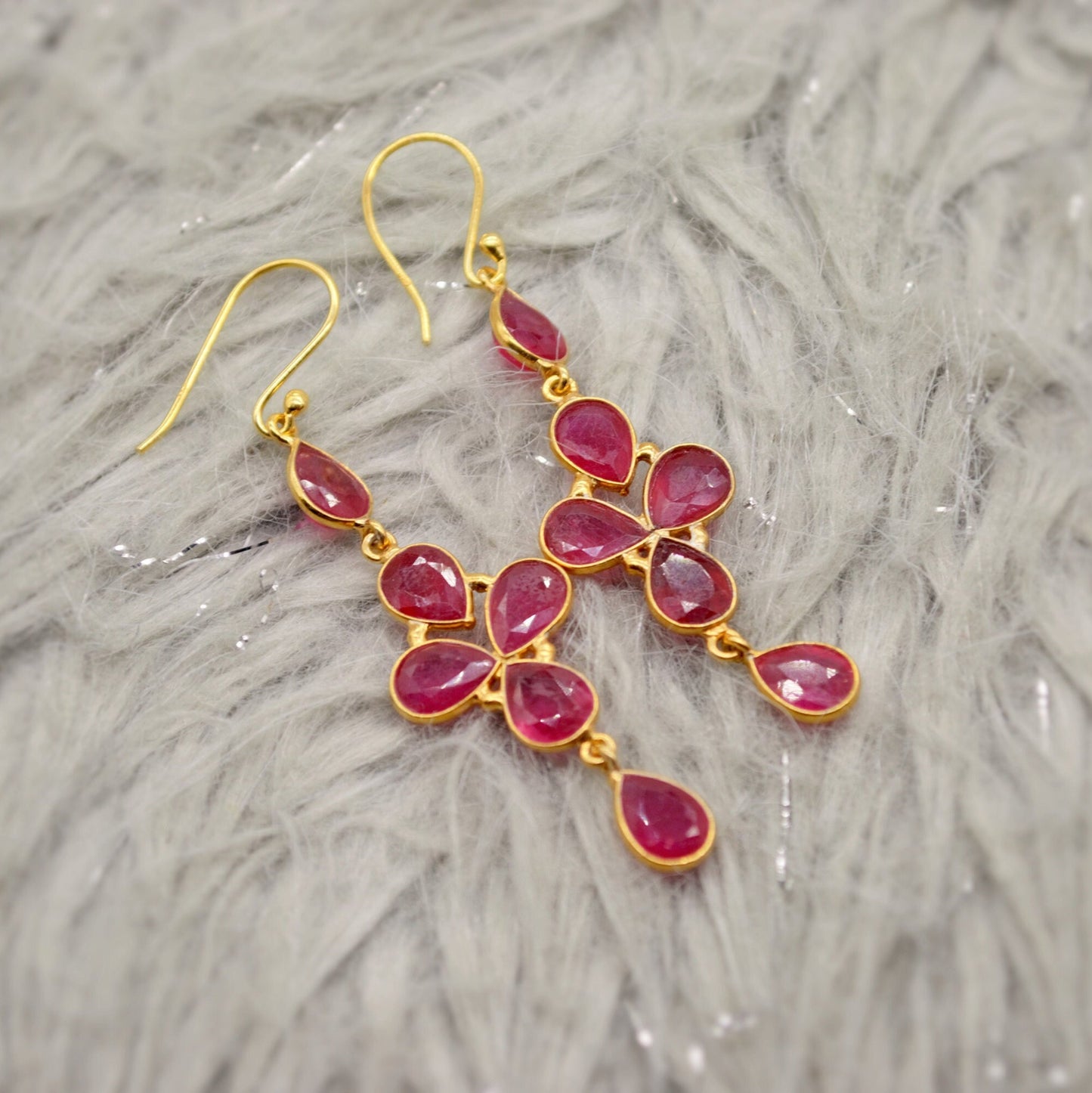 Gold Ruby Earrings, Cute Dainty Drop Earrings, Indian Wedding Jewelry, Minimalist July Birthstone Earrings