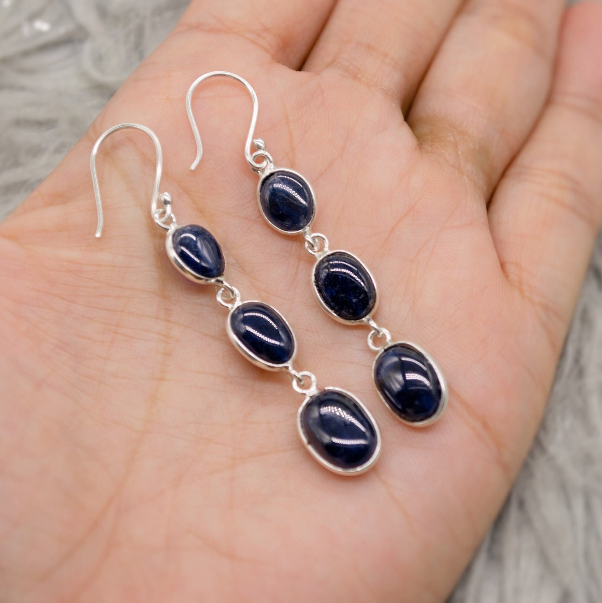 Blue Sapphire Drop Earrings, Handmade Sterling Silver Jewelry, Stunning September Birthstone