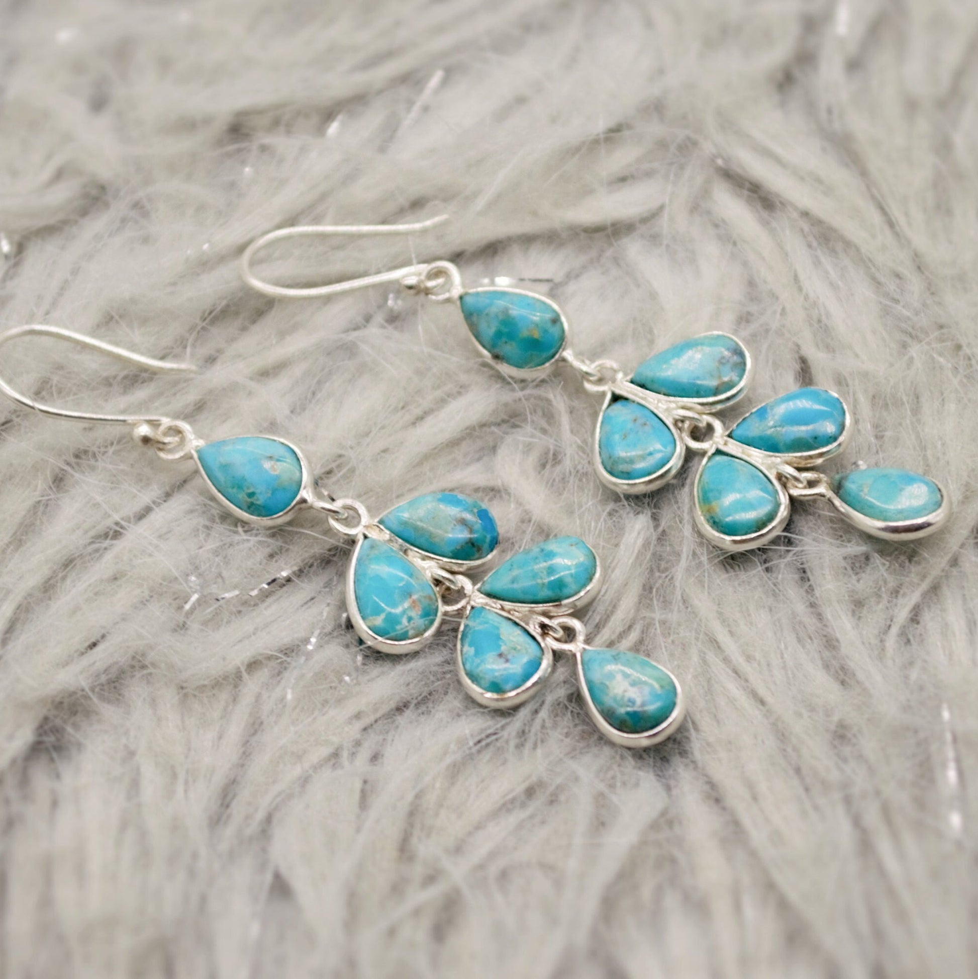 Blue Turquoise Silver Dangle Earrings, Boho Sterling Silver Earrings, Turquoise Jewelry, December Birthstone, Birthday Gift For Her