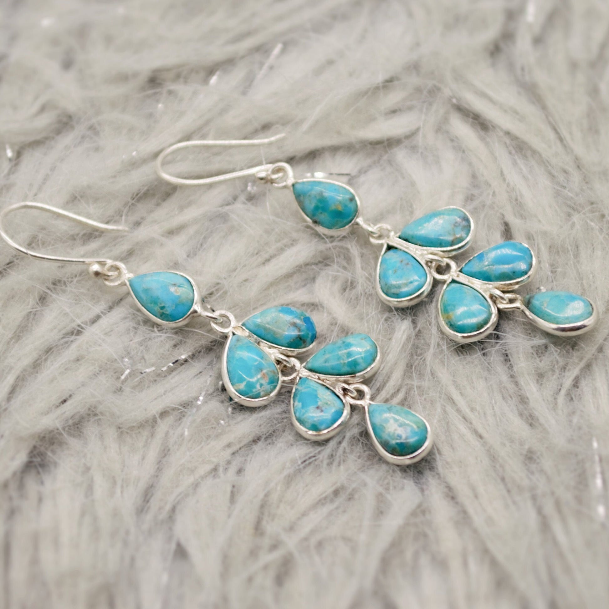 Blue Turquoise Silver Dangle Earrings, Boho Sterling Silver Earrings, Turquoise Jewelry, December Birthstone, Birthday Gift For Her