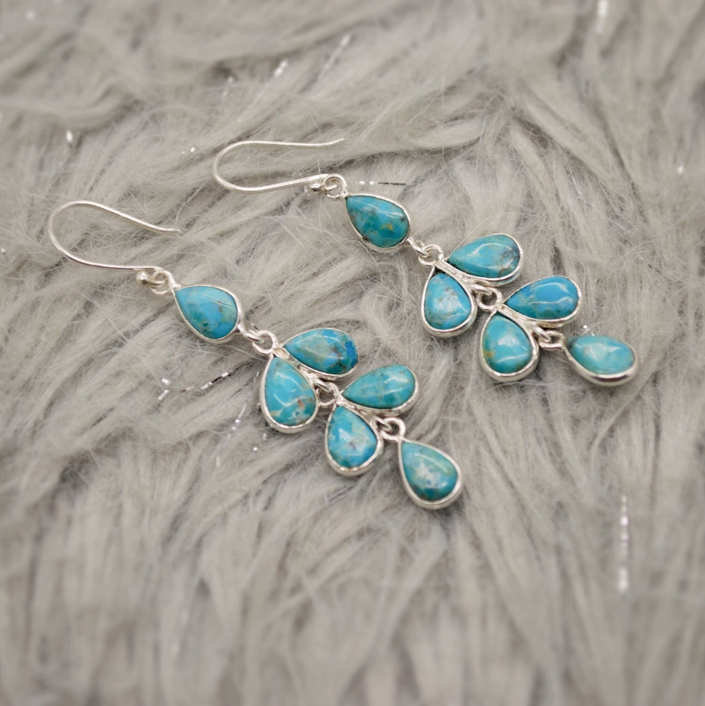 Blue Turquoise Silver Dangle Earrings, Boho Sterling Silver Earrings, Turquoise Jewelry, December Birthstone, Birthday Gift For Her