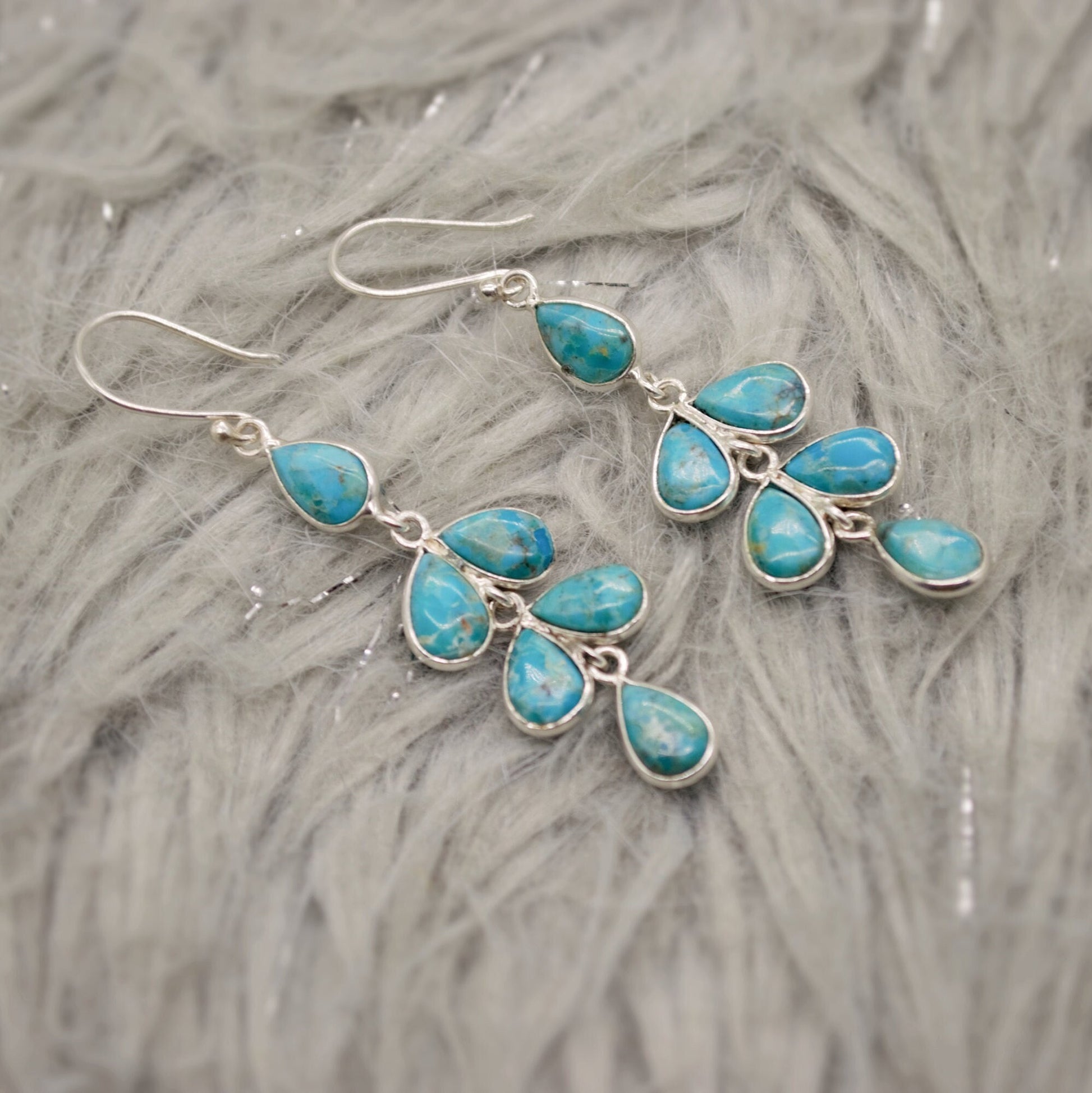 Blue Turquoise Silver Dangle Earrings, Boho Sterling Silver Earrings, Turquoise Jewelry, December Birthstone, Birthday Gift For Her