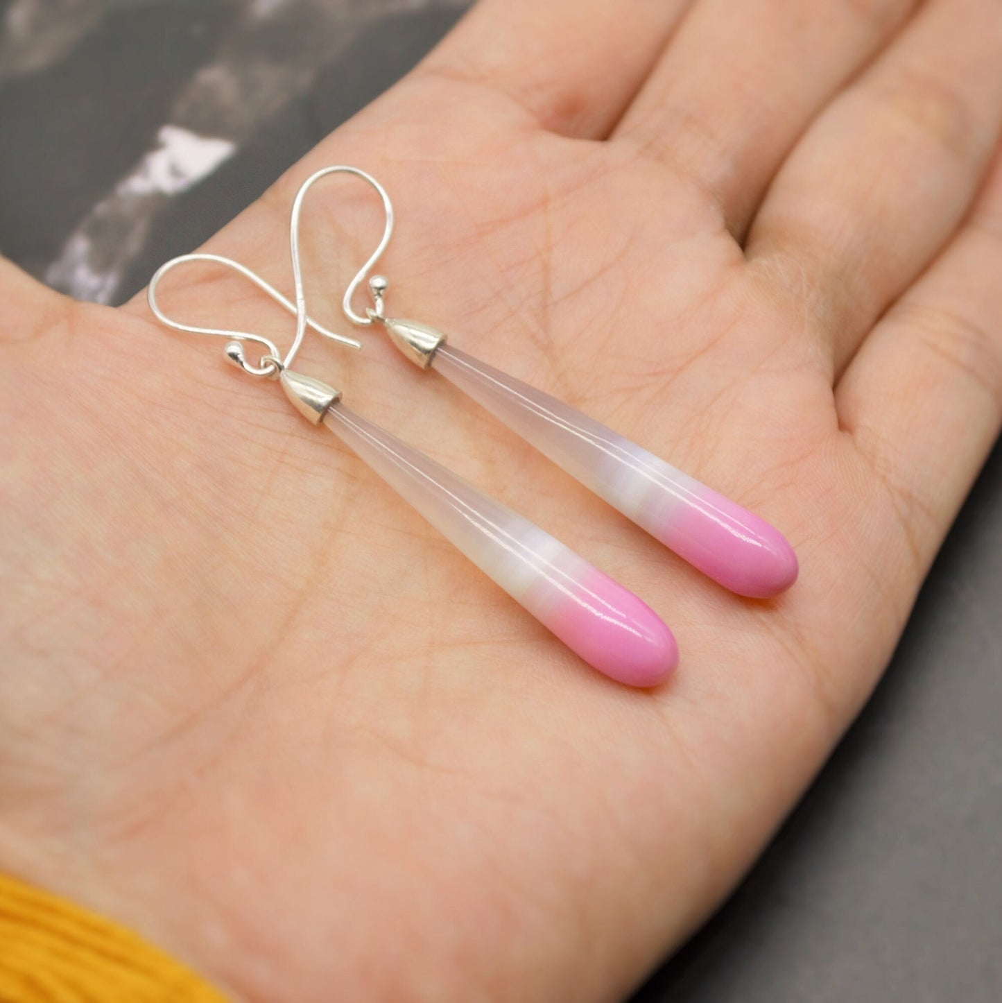 Chic Pink Chalcedony Drop Earrings, Sterling Silver Dangles, Chalcedony Jewelry, Unique Gemstone Earrings, Birthday Gift For Her