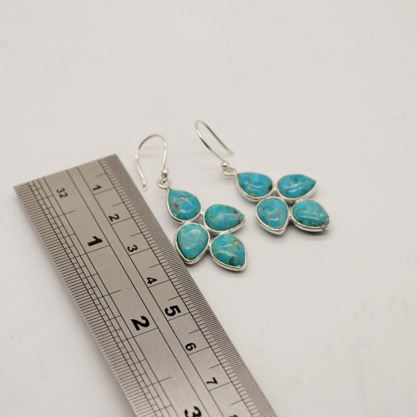 Boho Blue Turquoise Earrings, Sterling Silver Dangles, Handmade December Birthstone Jewelry, Unique Birthday Gift