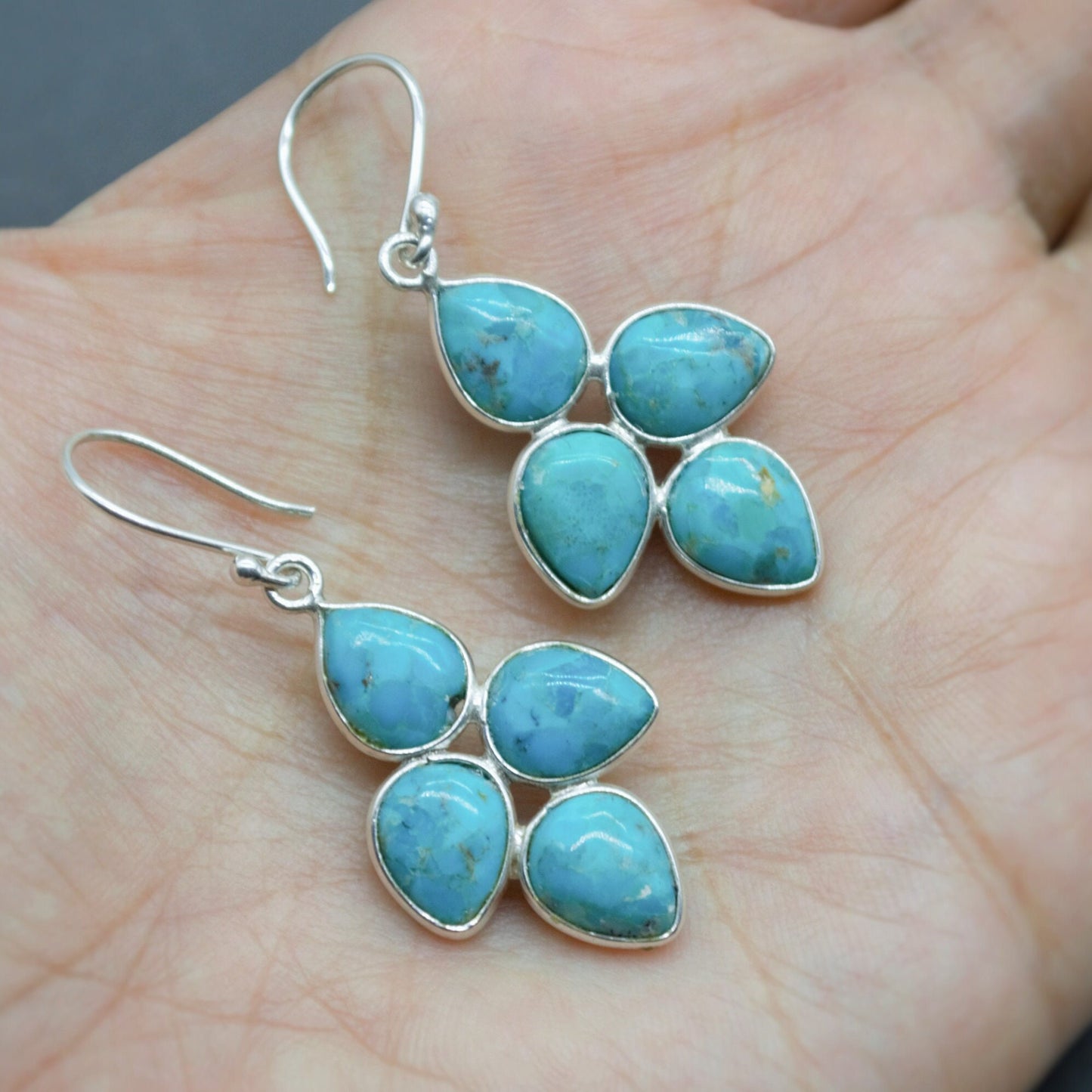 Boho Blue Turquoise Earrings, Sterling Silver Dangles, Handmade December Birthstone Jewelry, Unique Birthday Gift