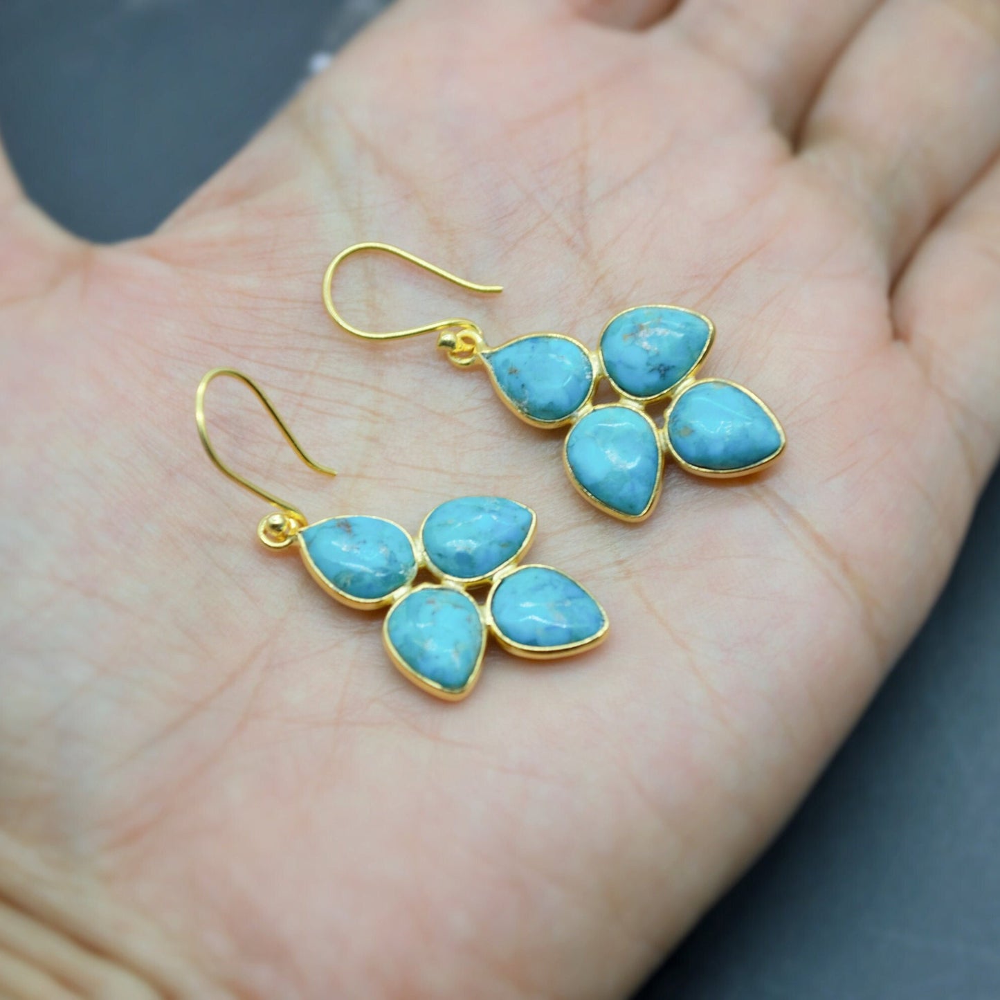 Boho Blue Turquoise Earrings, Sterling Silver Dangles, Handmade December Birthstone Jewelry, Unique Birthday Gift