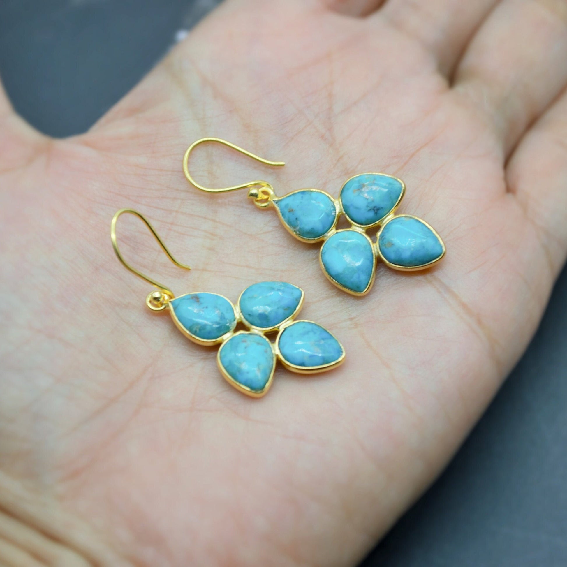 Boho Blue Turquoise Earrings, Sterling Silver Dangles, Handmade December Birthstone Jewelry, Unique Birthday Gift