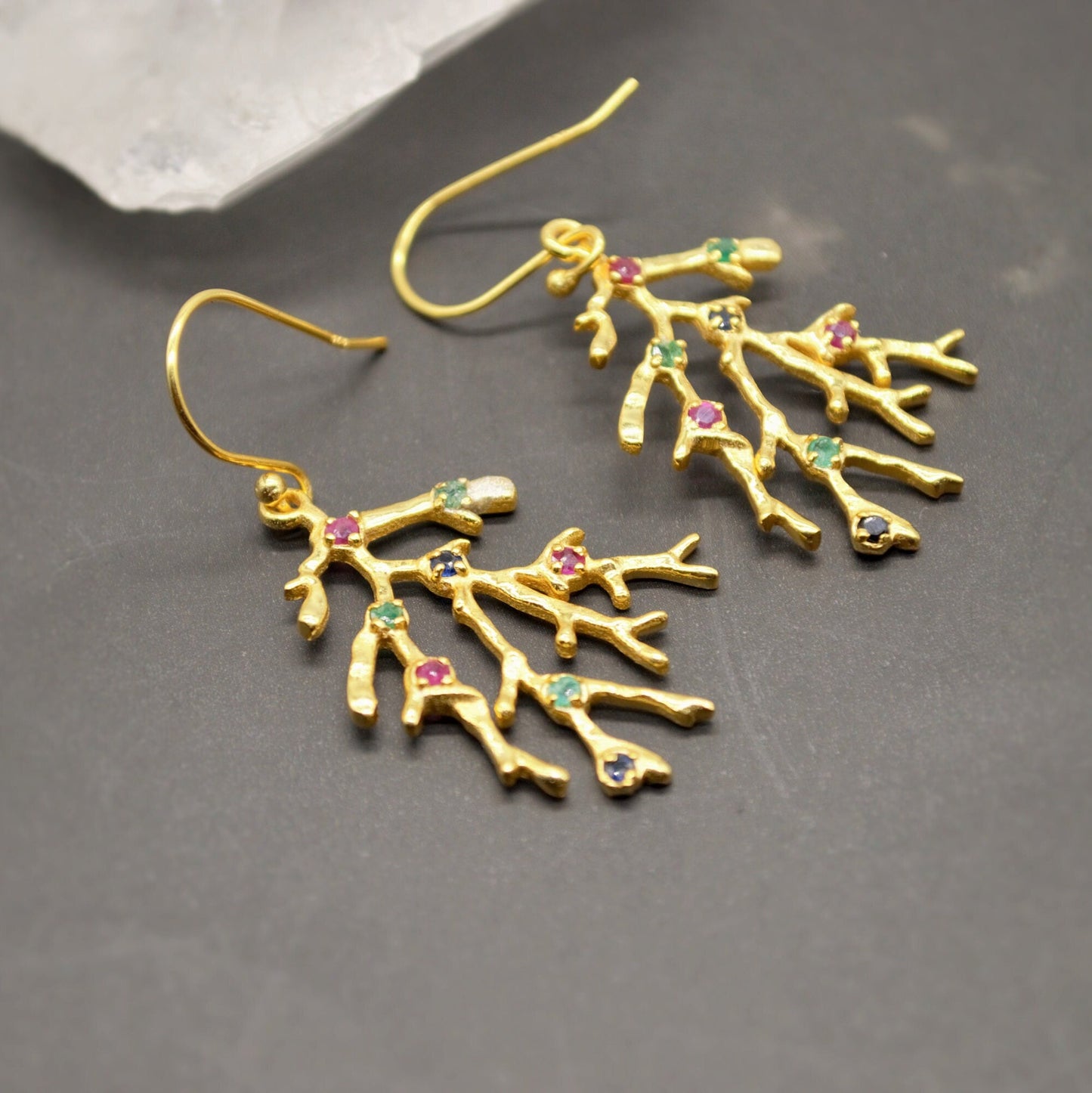 Dainty Tourmaline Earrings, Gold Plated Sterling Silver, October Birthstone, Handmade Jewelry