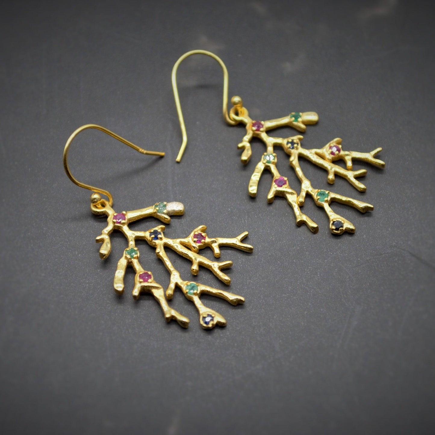 Dainty Tourmaline Earrings, Gold Plated Sterling Silver, October Birthstone, Handmade Jewelry