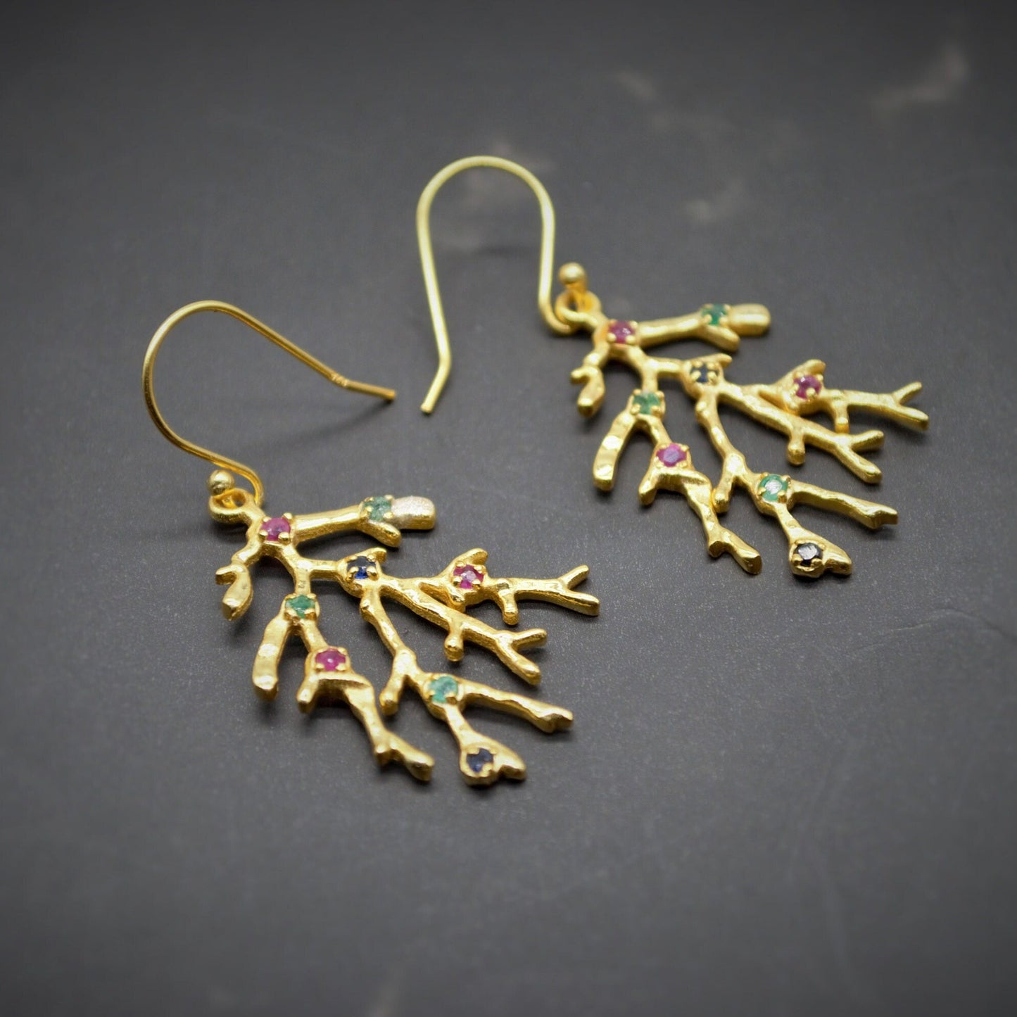 Dainty Tourmaline Earrings, Gold Plated Sterling Silver, October Birthstone, Handmade Jewelry