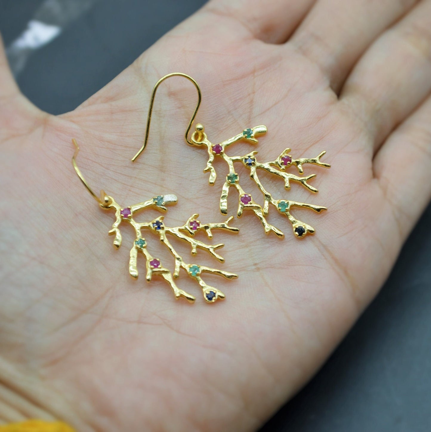 Dainty Tourmaline Earrings, Gold Plated Sterling Silver, October Birthstone, Handmade Jewelry