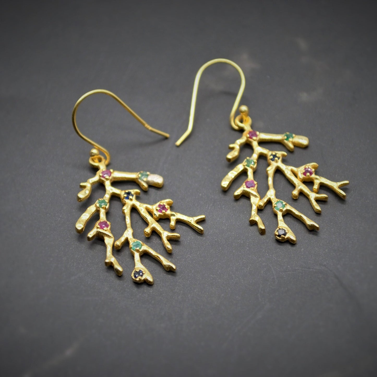 Dainty Tourmaline Earrings, Gold Plated Sterling Silver, October Birthstone, Handmade Jewelry