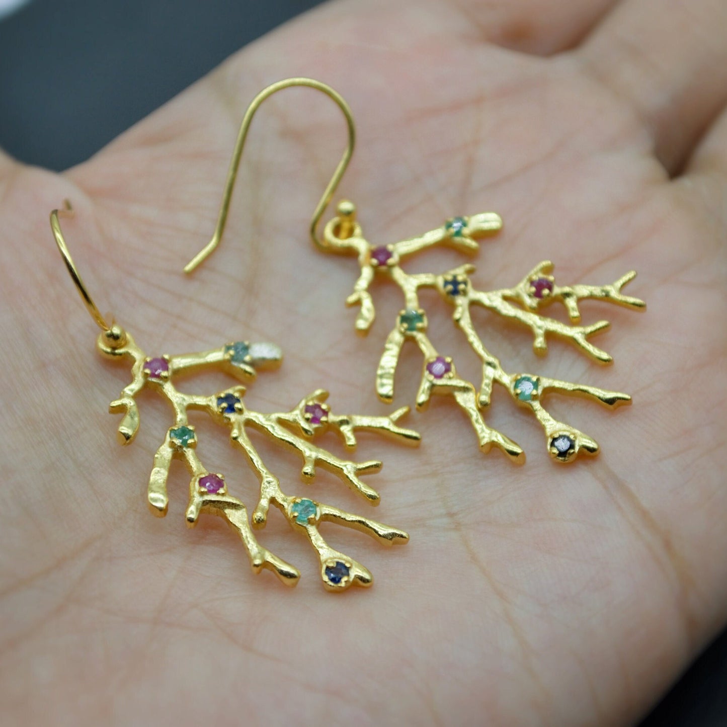 Dainty Tourmaline Earrings, Gold Plated Sterling Silver, October Birthstone, Handmade Jewelry