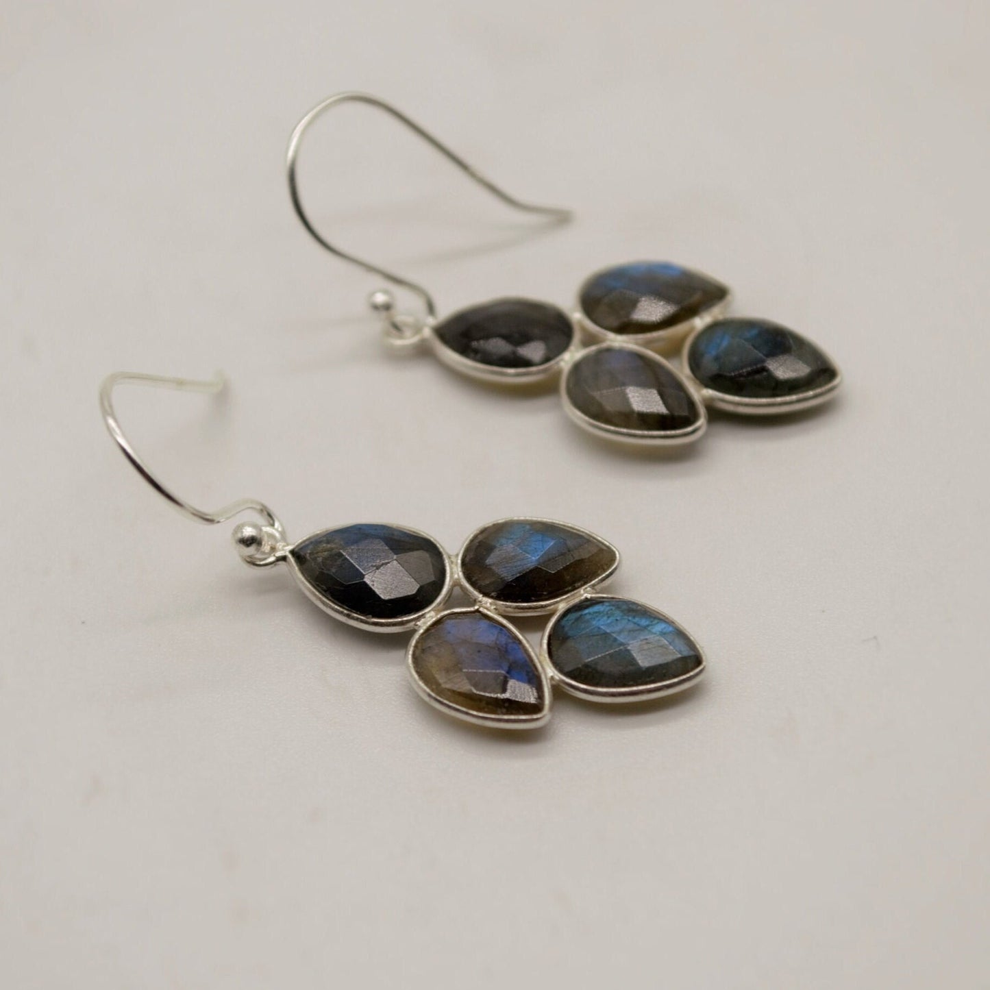 Handmade Labradorite Earrings - Sterling Silver & Gold, Sparkling Gemstone Dangles, Stylish Gift Idea