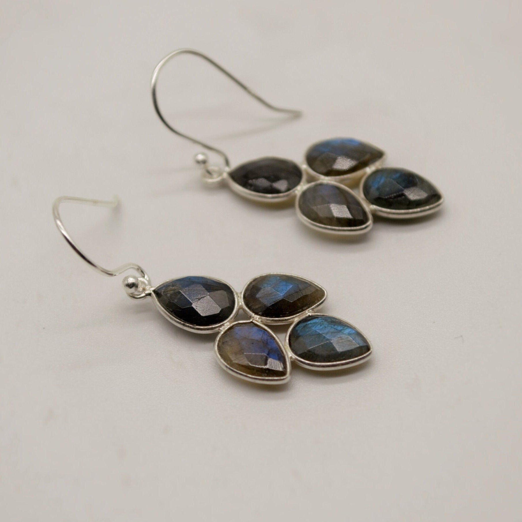 Handmade Labradorite Earrings - Sterling Silver & Gold, Sparkling Gemstone Dangles, Stylish Gift Idea