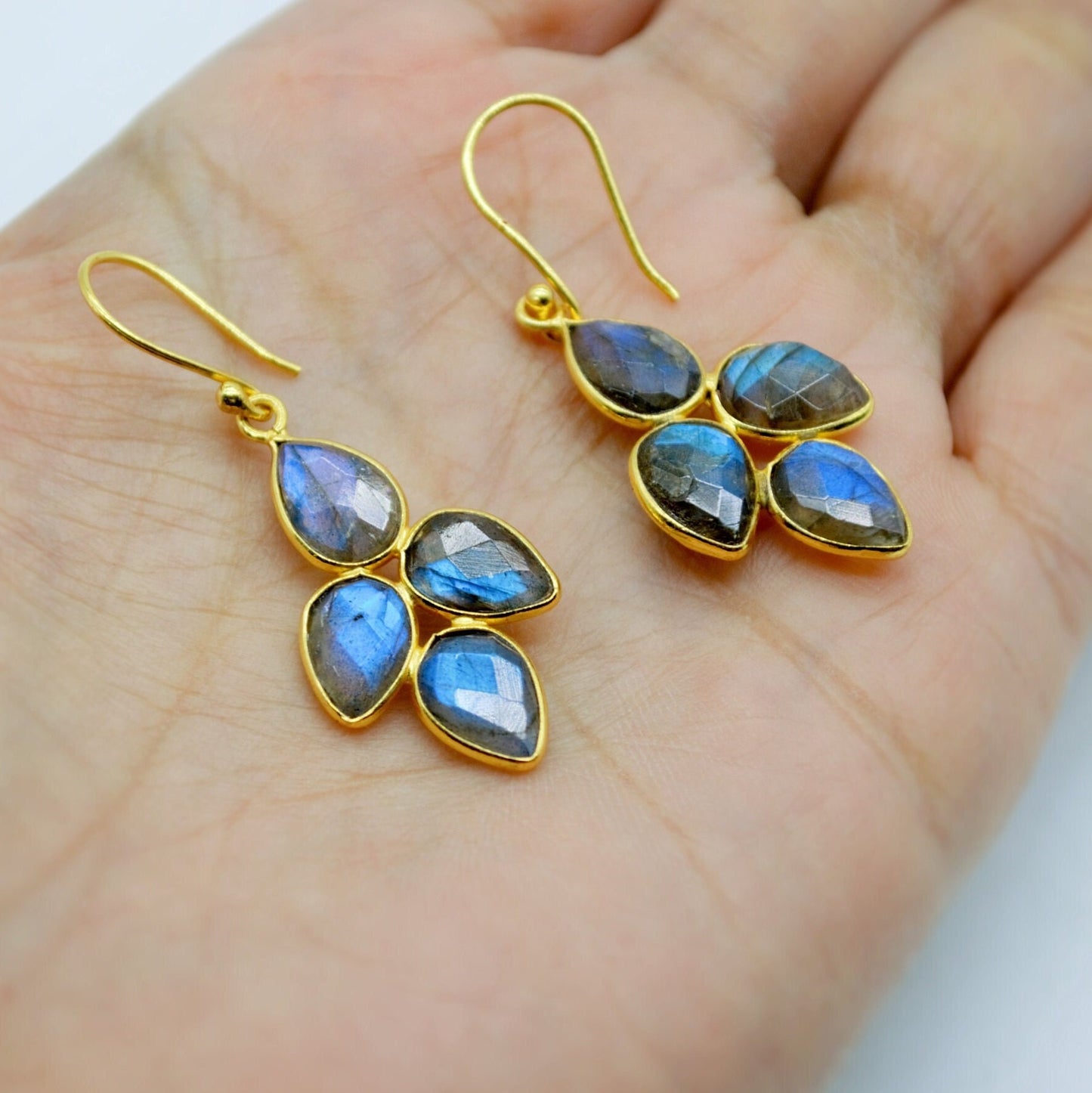 Handmade Labradorite Earrings - Sterling Silver & Gold, Sparkling Gemstone Dangles, Stylish Gift Idea