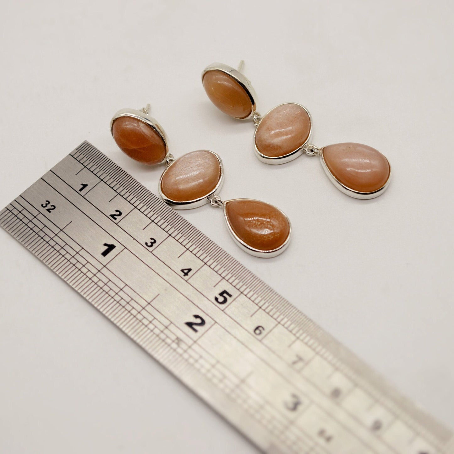 Peach Moonstone Sterling Silver Earrings, Moonstone Jewelry, Unique Gemstone Dangle Drop Earrings, Dainty Earrings, Gift For Her
