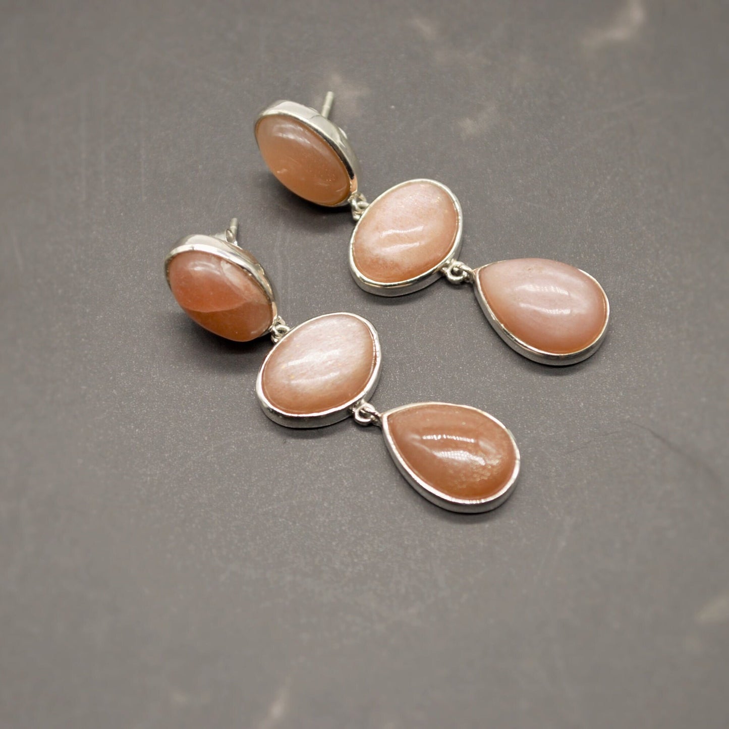 Peach Moonstone Sterling Silver Earrings, Moonstone Jewelry, Unique Gemstone Dangle Drop Earrings, Dainty Earrings, Gift For Her