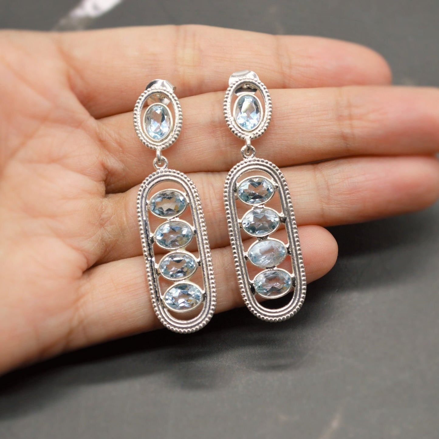Blue Topaz Silver Dangle Earrings, Dainty Gemstone Drop Earrings, Unique Earrings, December Birthstone, Birthday Gifts For Her
