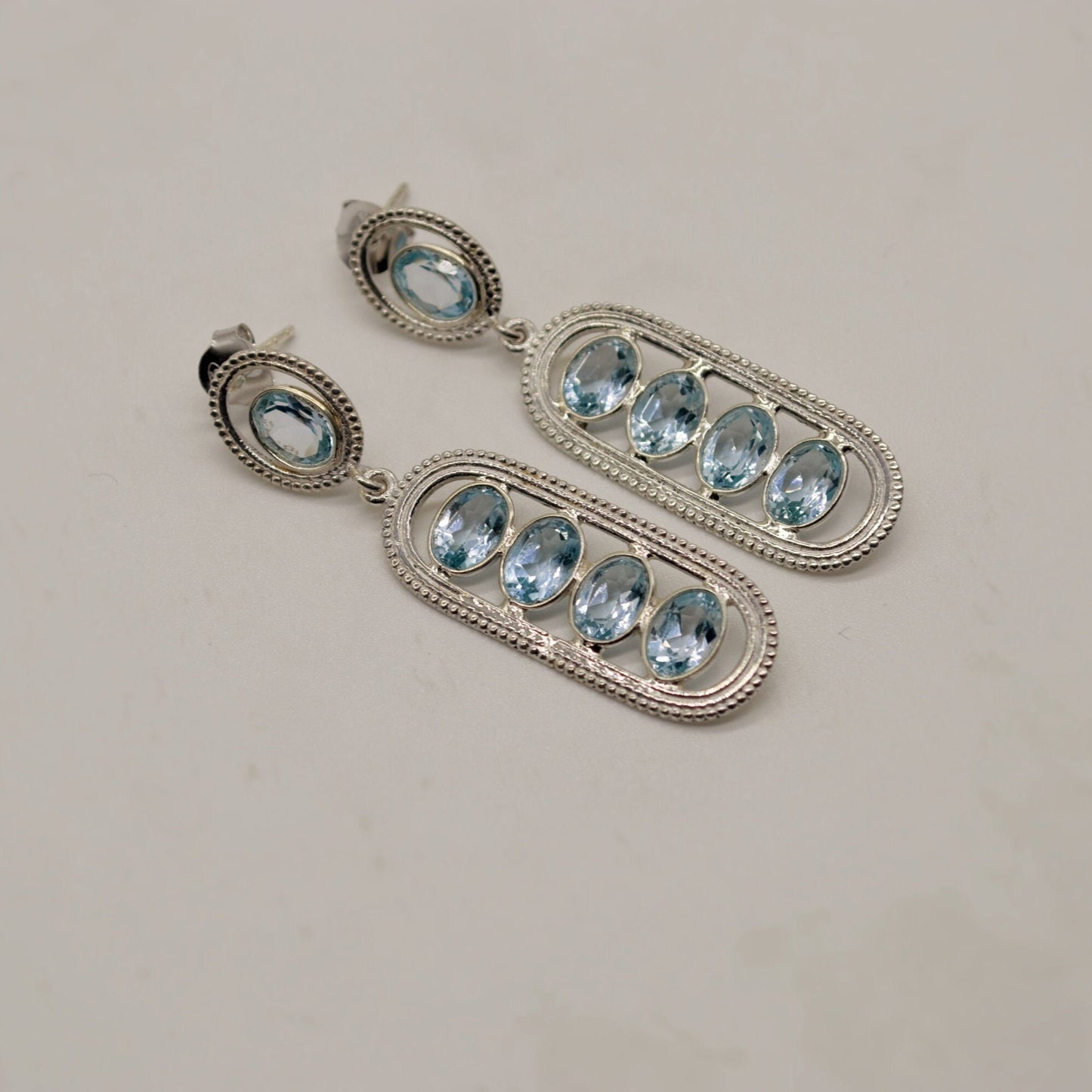 Blue Topaz Silver Dangle Earrings, Dainty Gemstone Drop Earrings, Unique Earrings, December Birthstone, Birthday Gifts For Her
