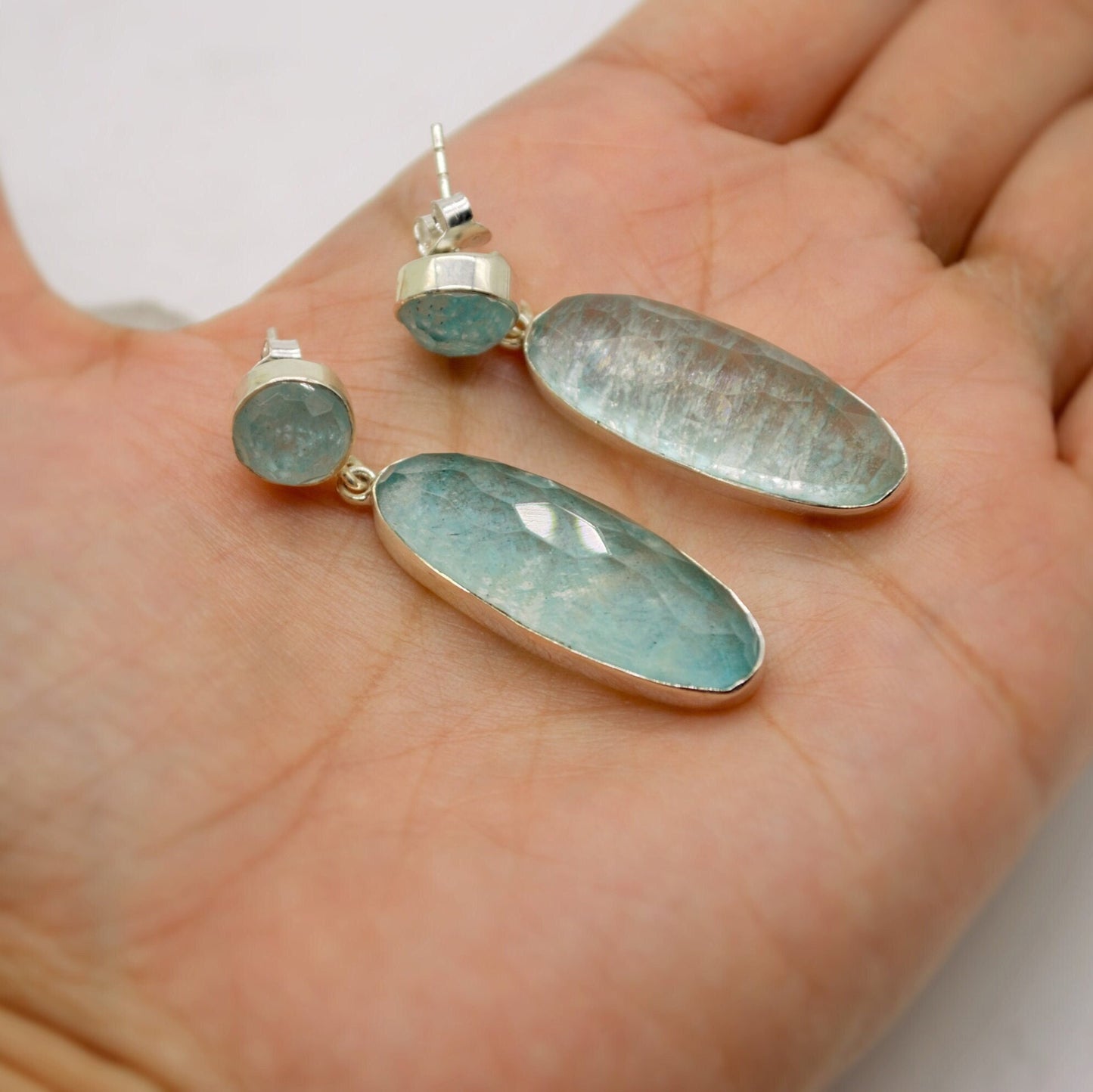 Amazonite Sterling Silver Drop Earrings, Gemstone Dangles, Handmade Jewelry, Gift for Bestie, Boho Chic Statement
